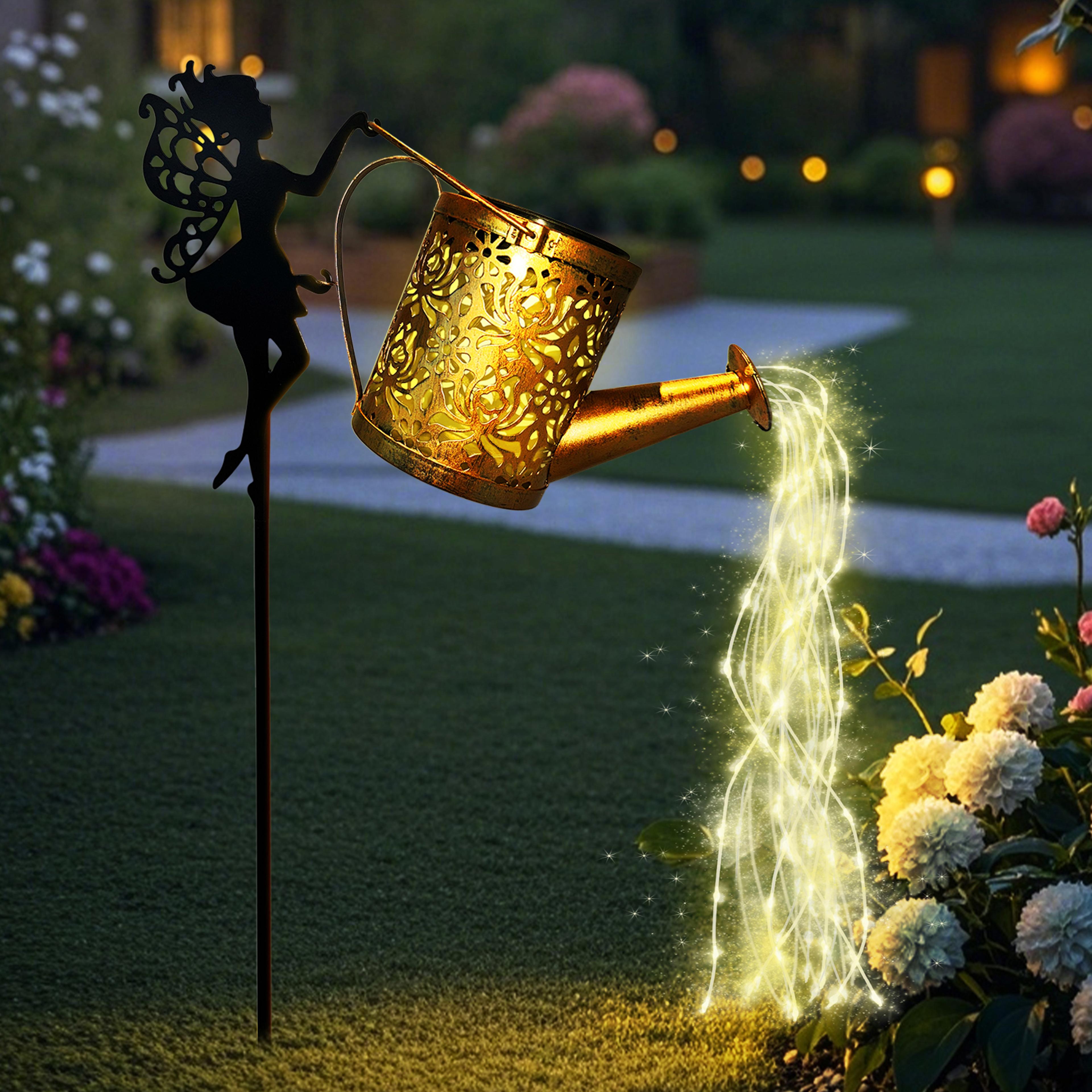 solar watering can lights outdoor garden fairy lights decor