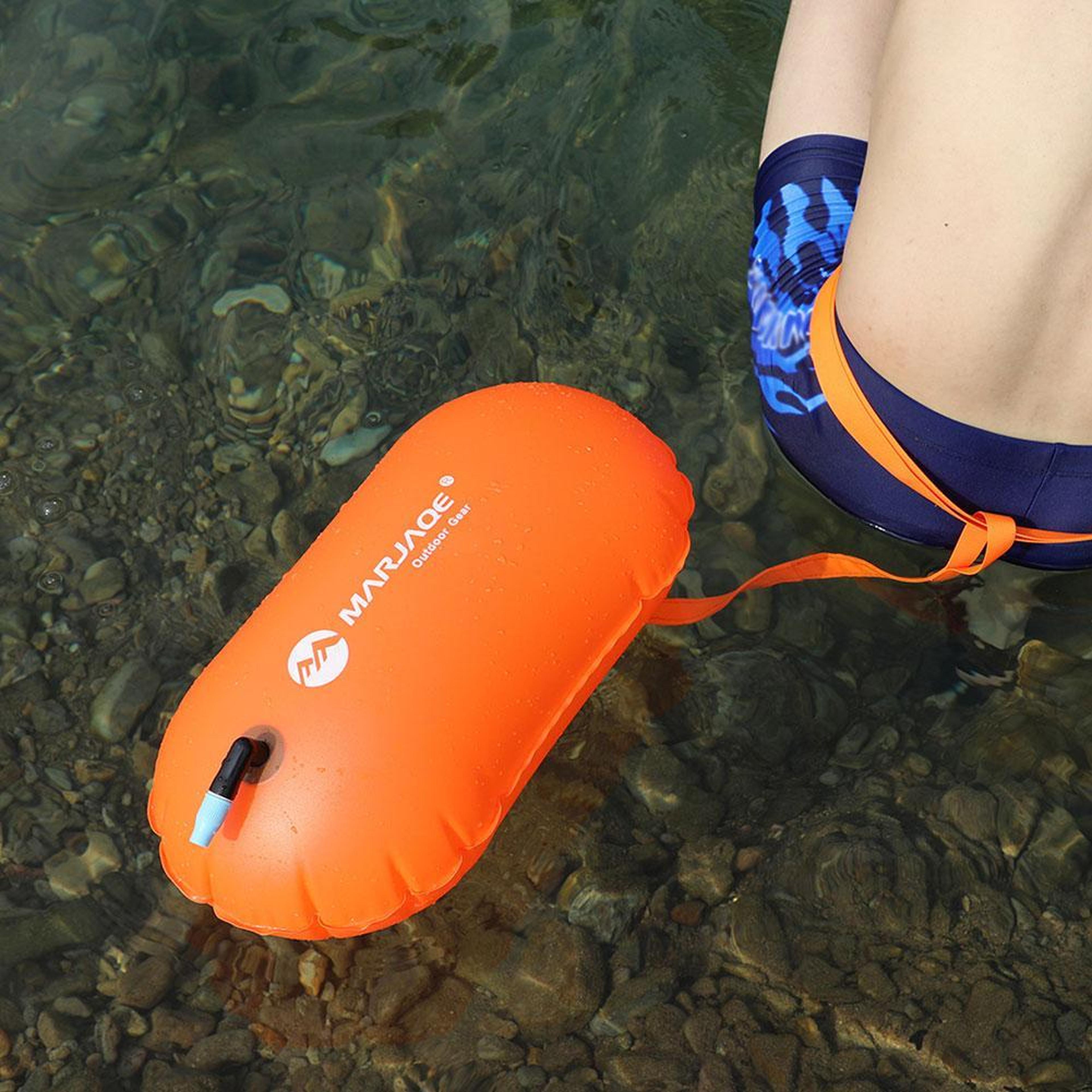 inflatable swim buoy dry bag with waist belt for open water safety & storage