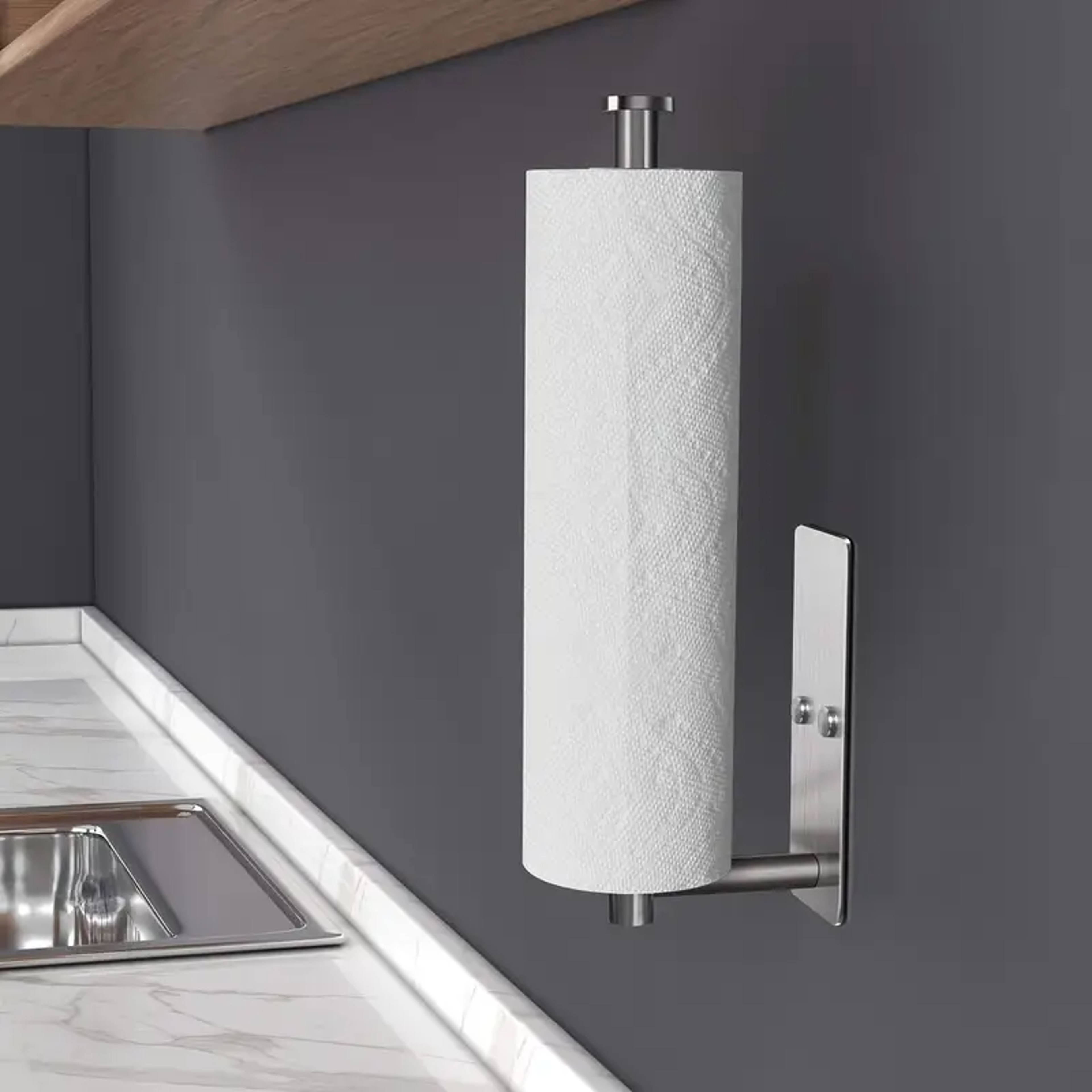Under Cabinet Paper Towel Holder Stainless Steel Self Adhesive Kitchen Rack No Drill Wall Mount 2