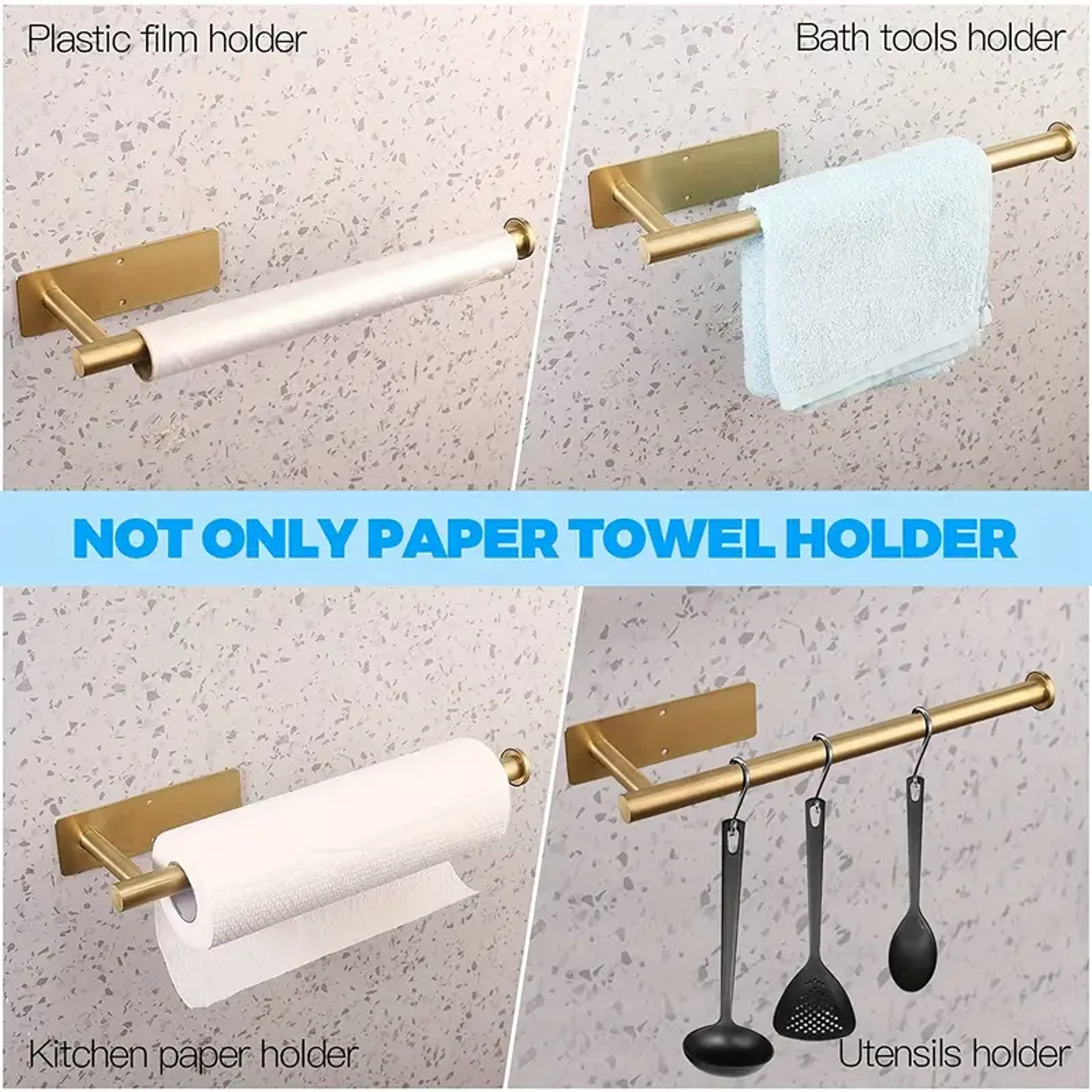 Under Cabinet Paper Towel Holder Stainless Steel Self Adhesive Kitchen Rack No Drill Wall Mount 4
