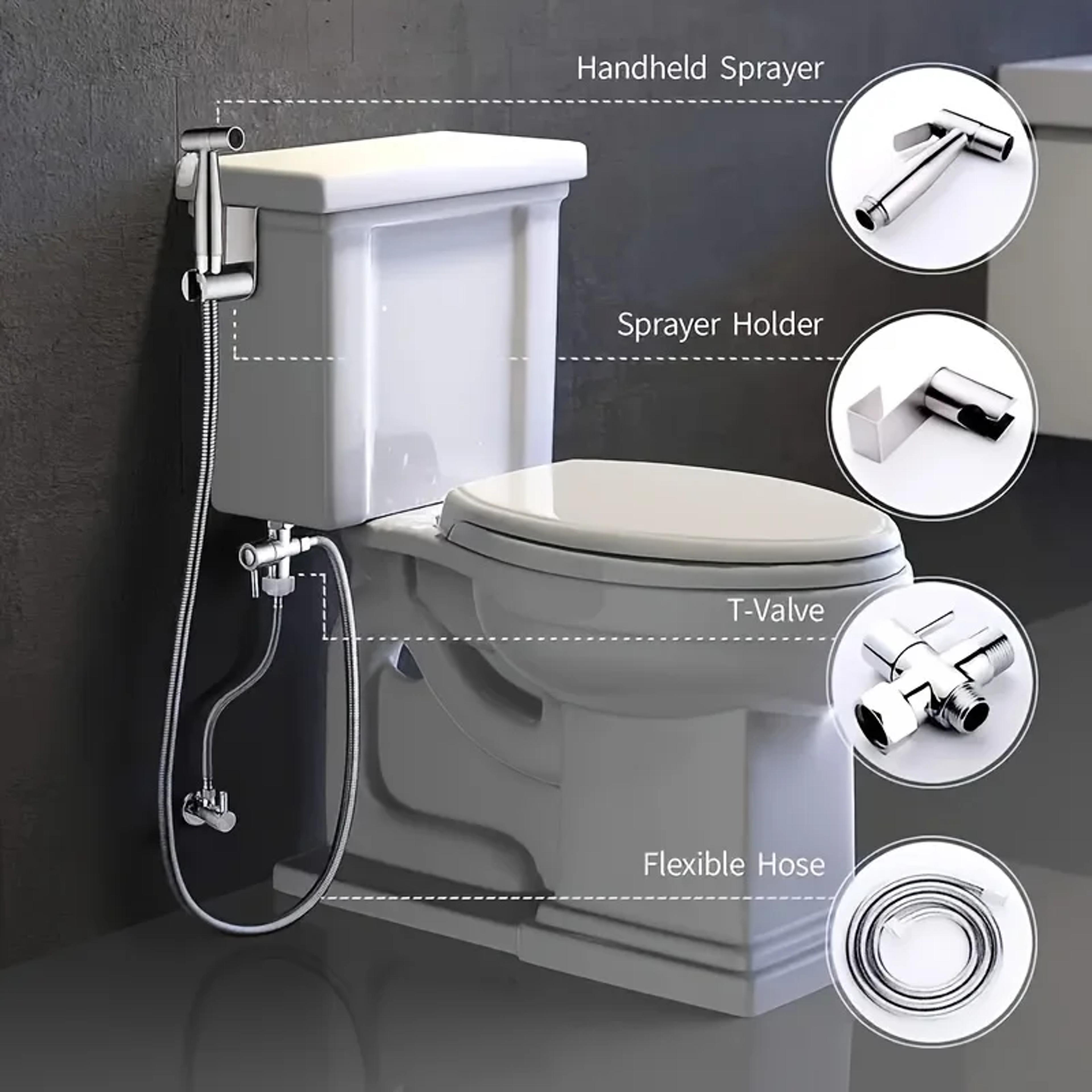 Premium Handheld Bidet Sprayer Set With Stainless Steel Hose For Easy Toilet Cleaning  Hygiene 4