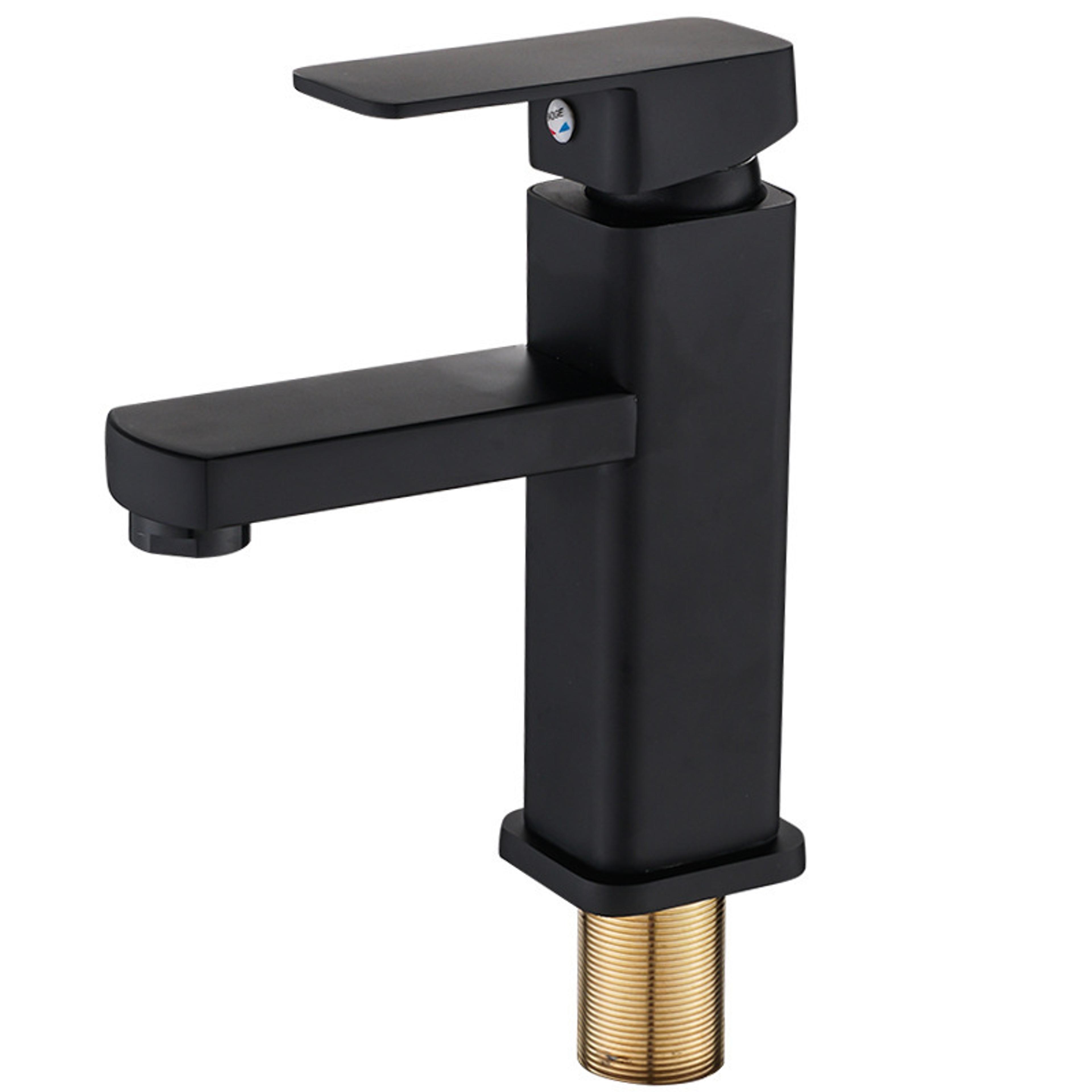 Matte Black Bathroom Faucet Hot Cold Mixer Tap Square Deck Mounted Basin Faucet 6
