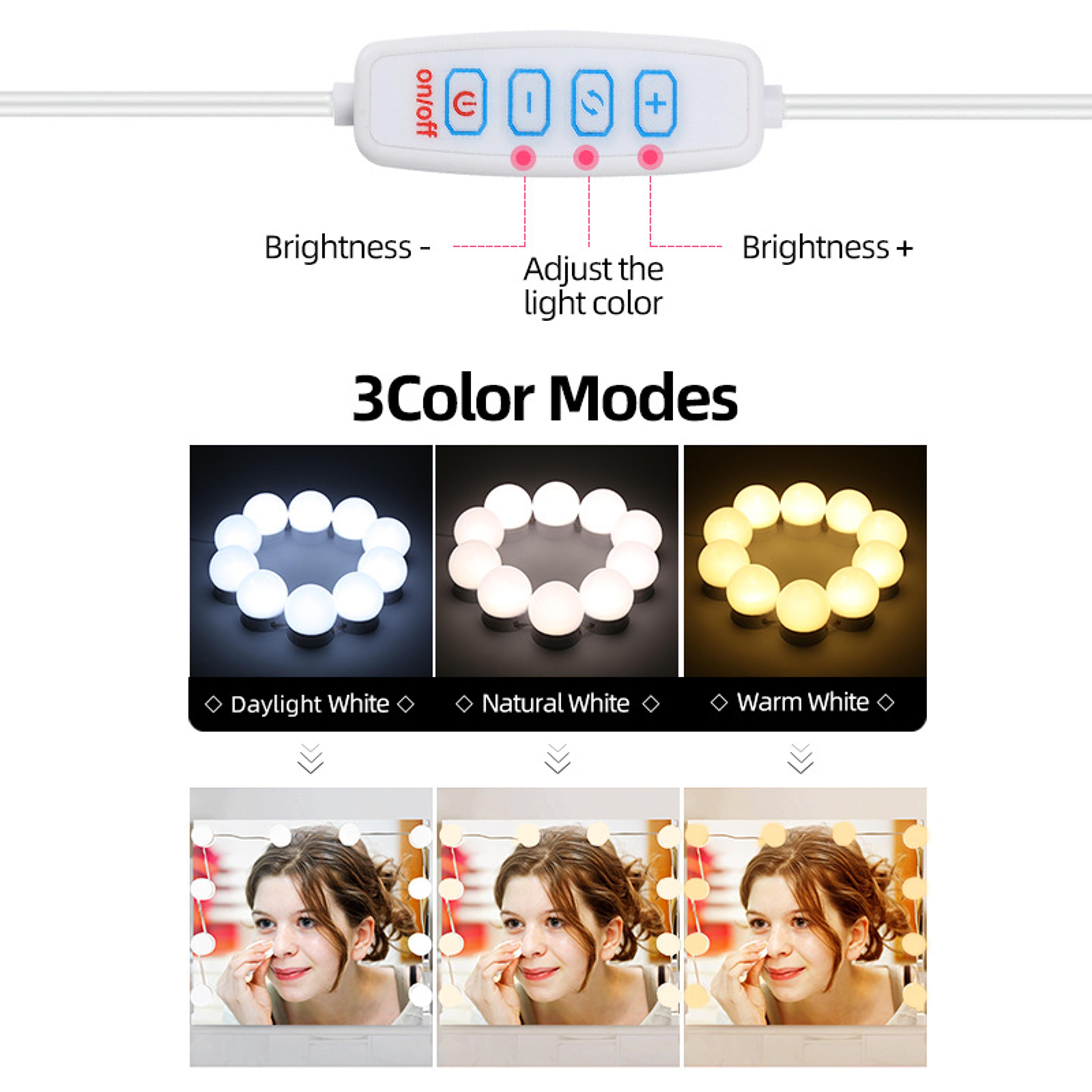 Hollywood LED Vanity Mirror Lights Stick On Kit With Dimmable Color Modes USB Powered 2