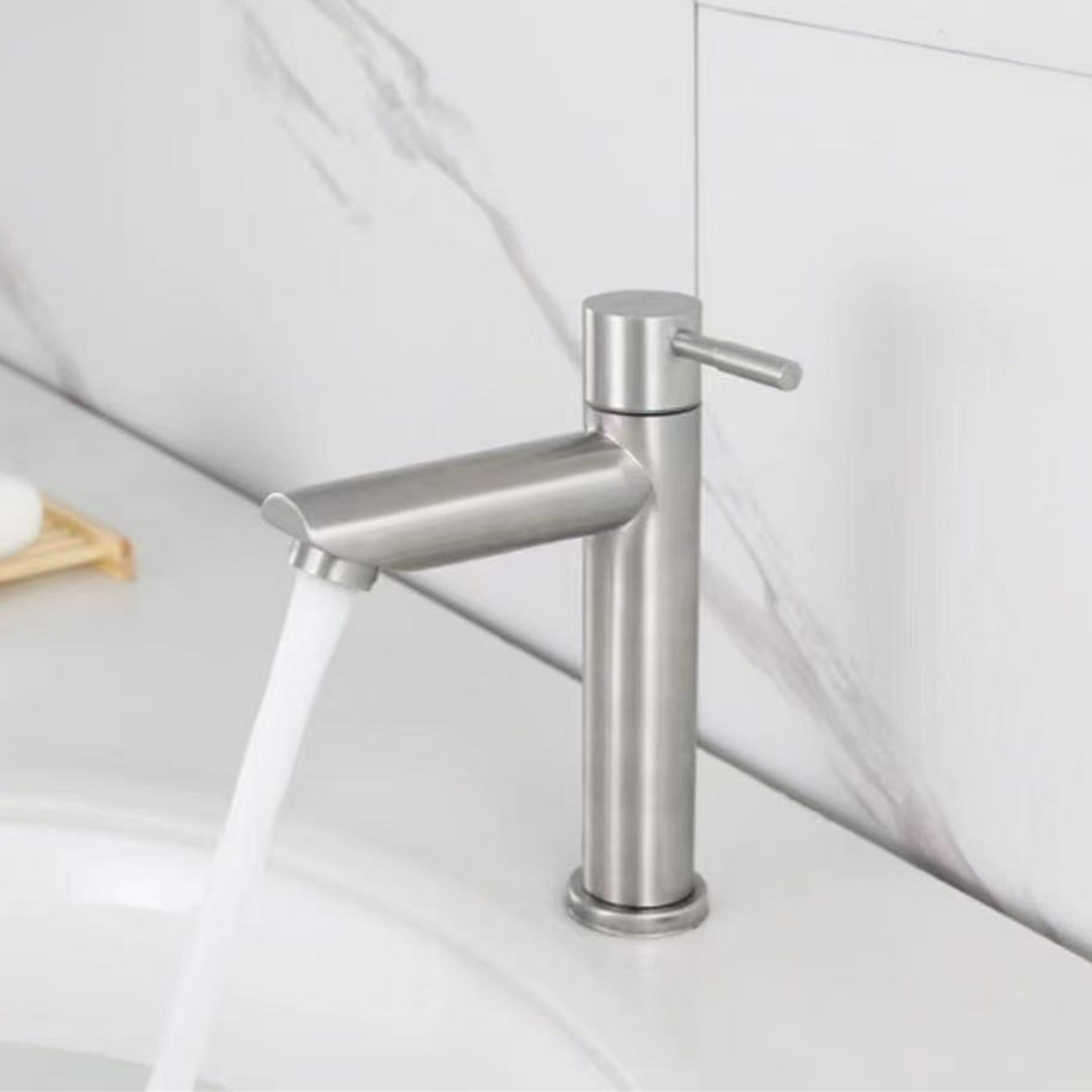 high rise stainless steel basin faucet single cold water tap matte black silver
