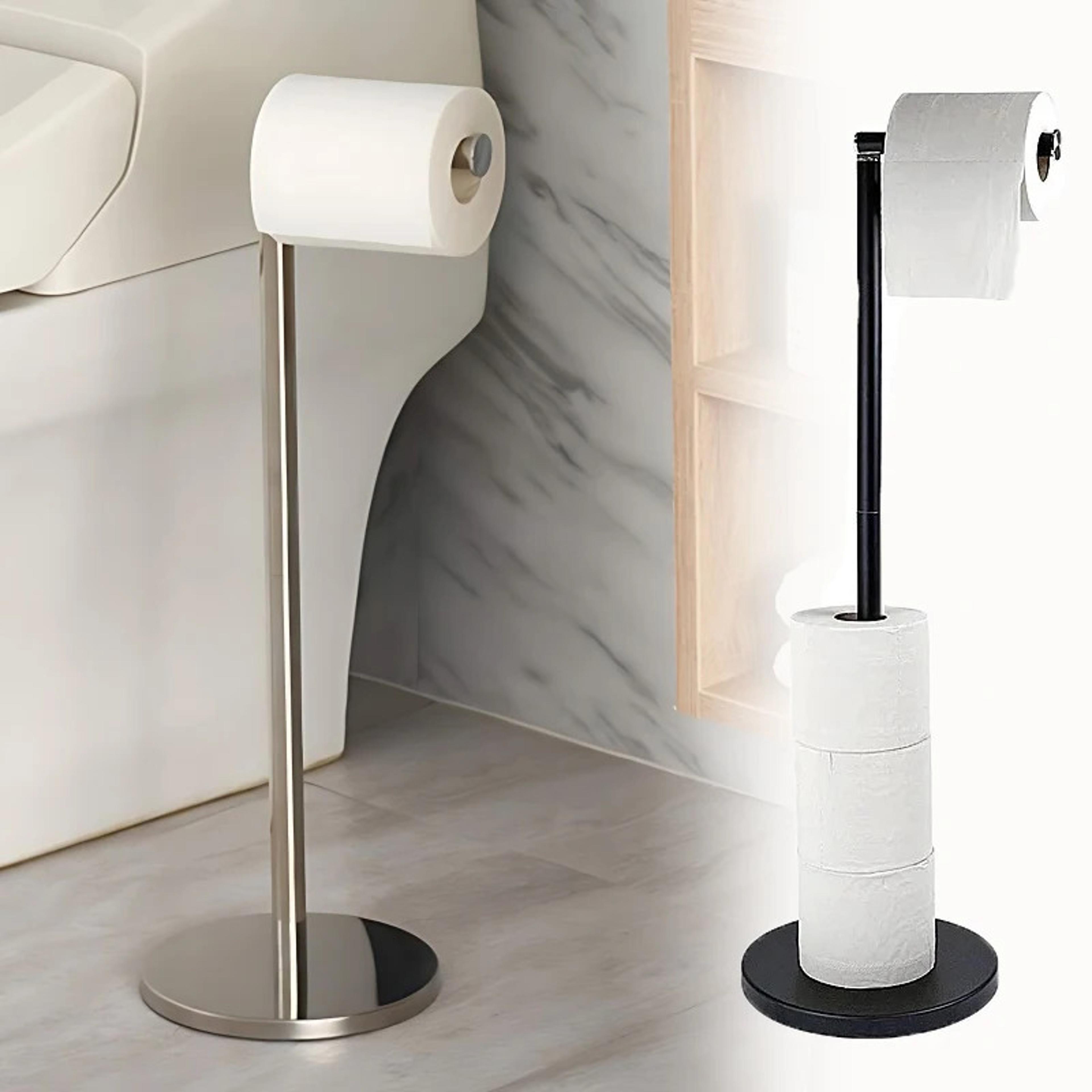 stainless steel freestanding toilet paper holder stand with storage shelf