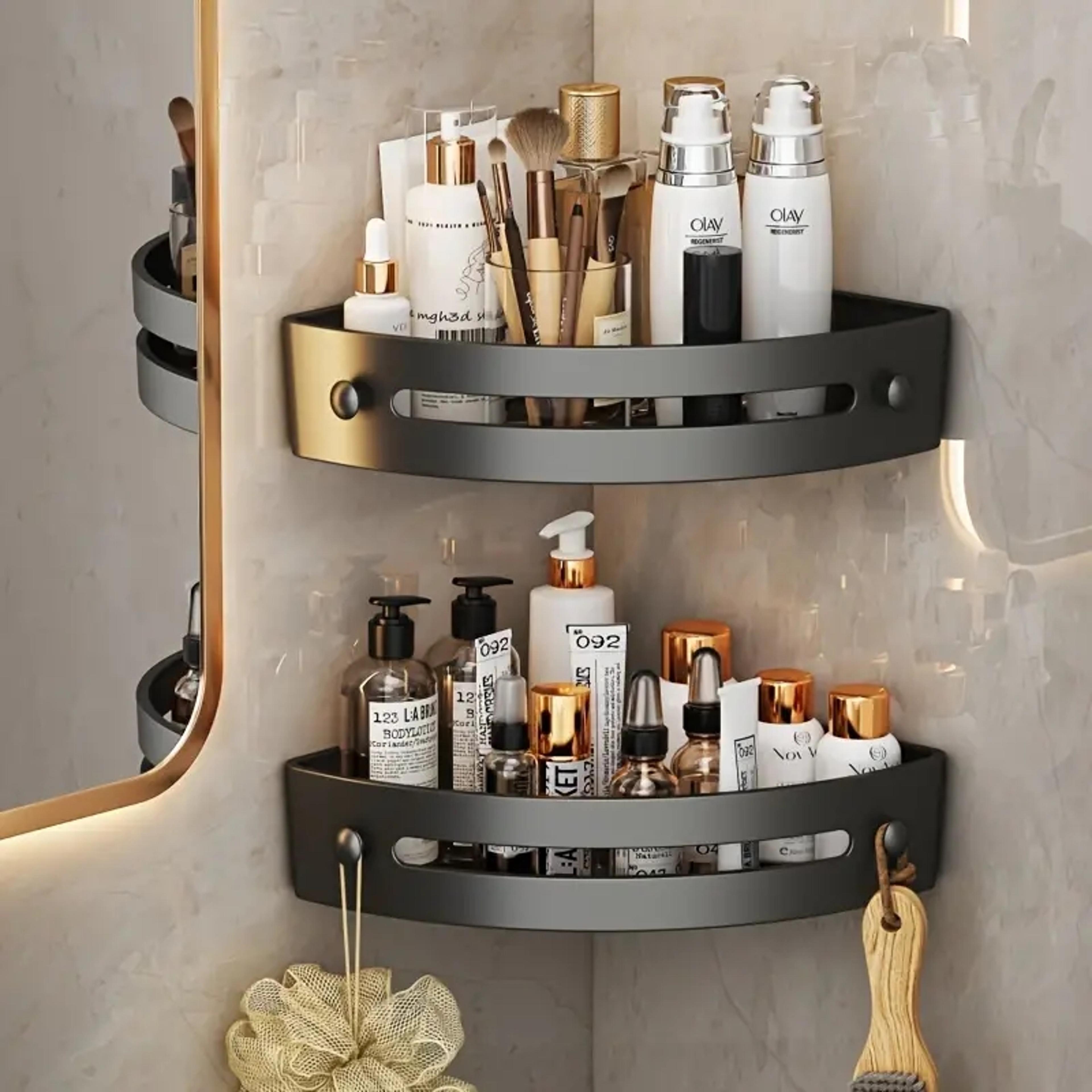 No Drill Adhesive Shower Shelf Set Bathroom Wall Shelves For Kitchen  Bath Storage 4