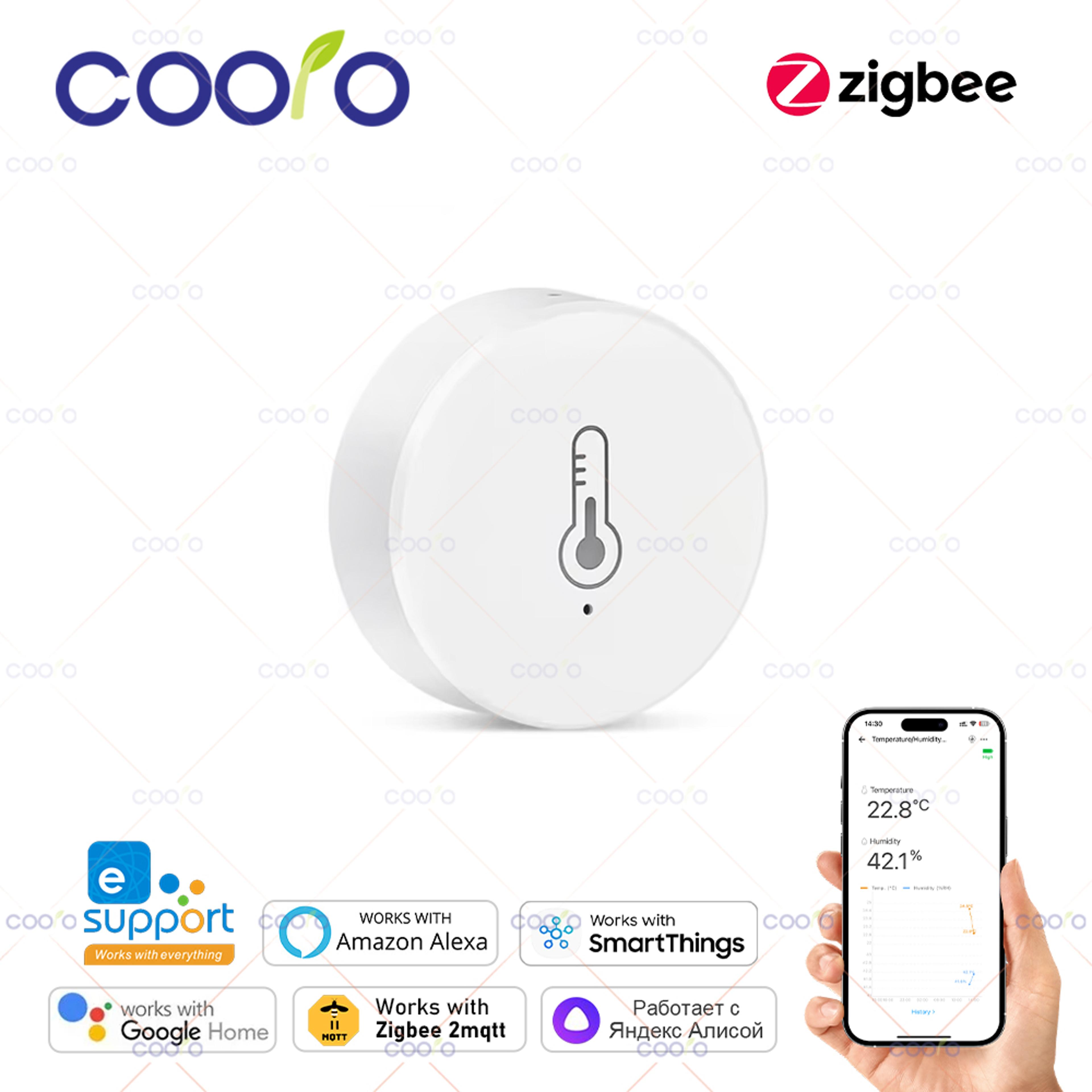 smart zigbee temperature sensor with humidity monitor for alexa google home remote control