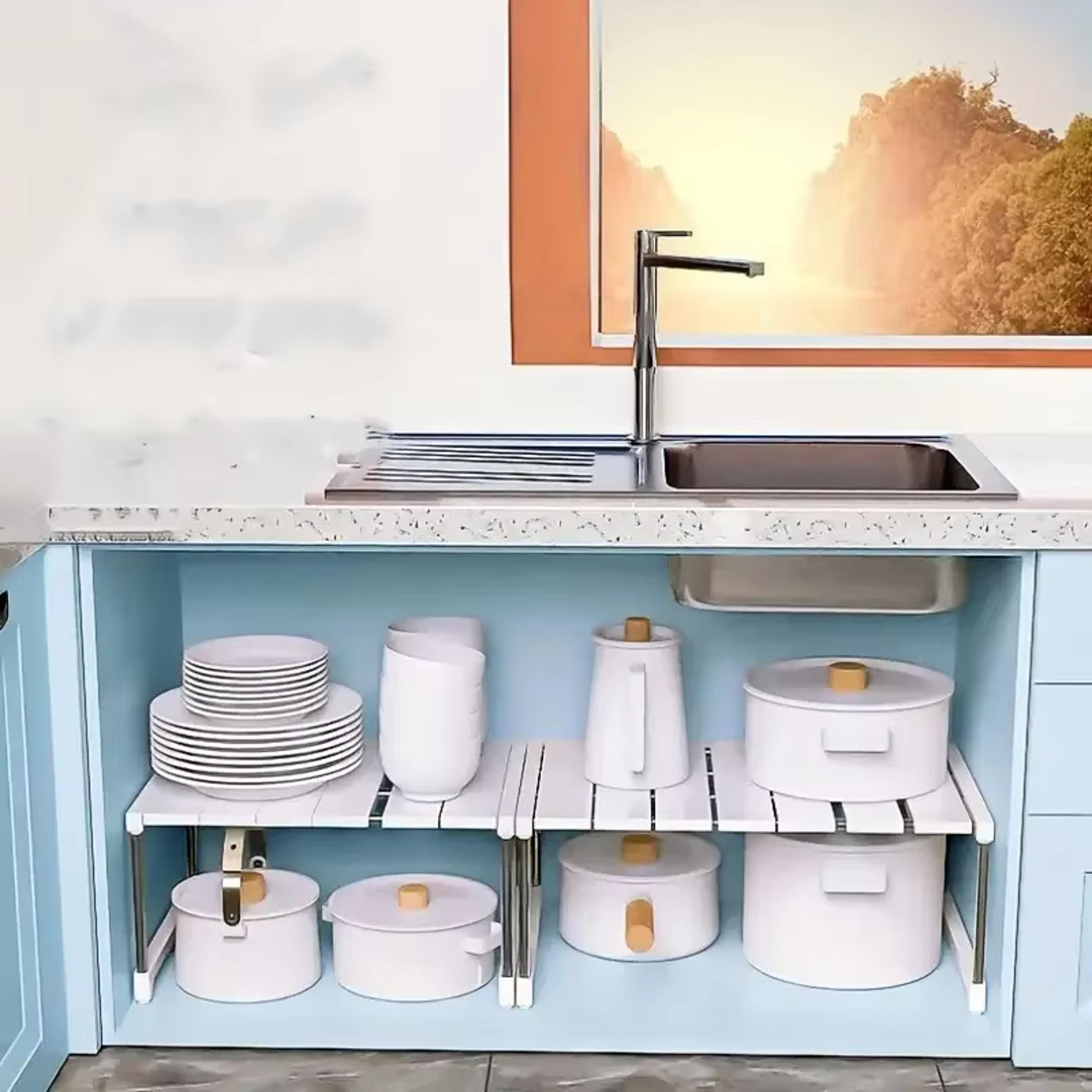 Adjustable Cabinet Organizer Shelves Stackable Expandable Kitchen Storage Rack For Counters  Sink S 2