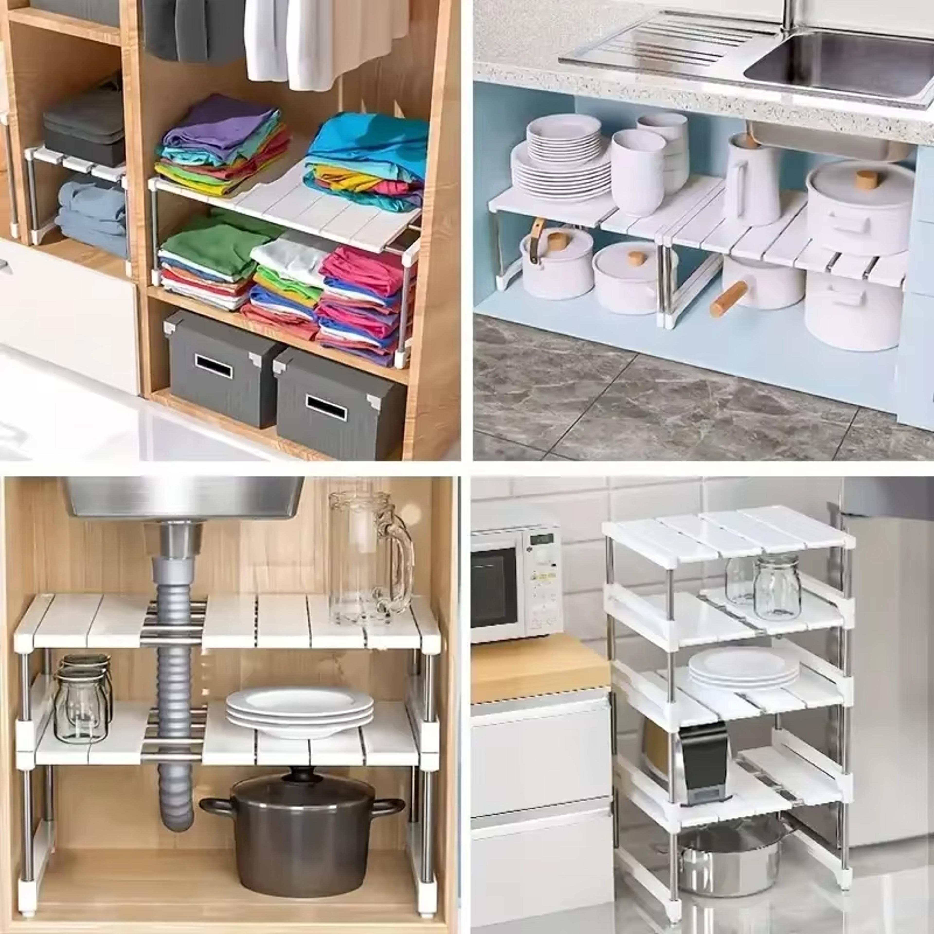 Adjustable Cabinet Organizer Shelves Stackable Expandable Kitchen Storage Rack For Counters  Sink S 4