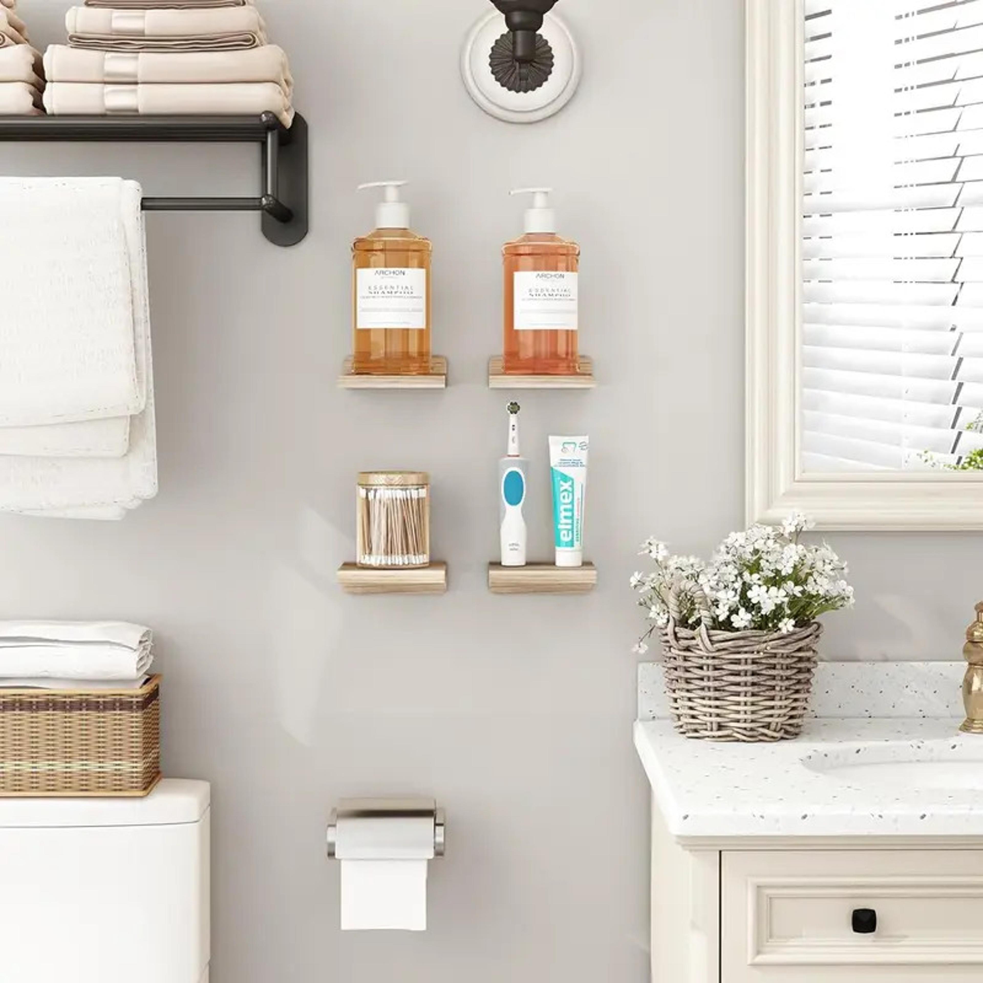 Pack Small Floating Shelves Wood Display Ledges For Wall Compact Decor Storage 5