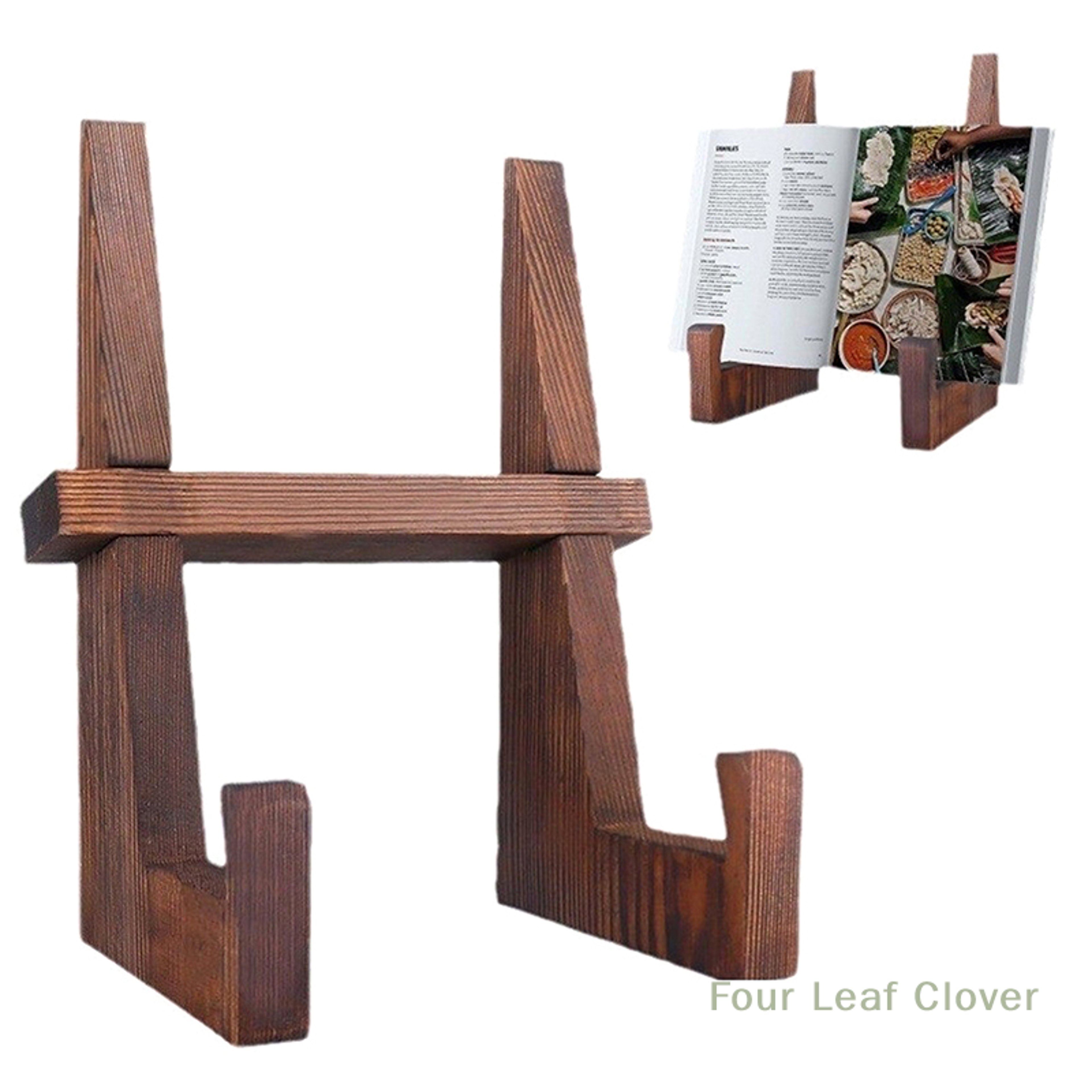 wooden cookbook stand kitchen display easel for recipes tablet and plates
