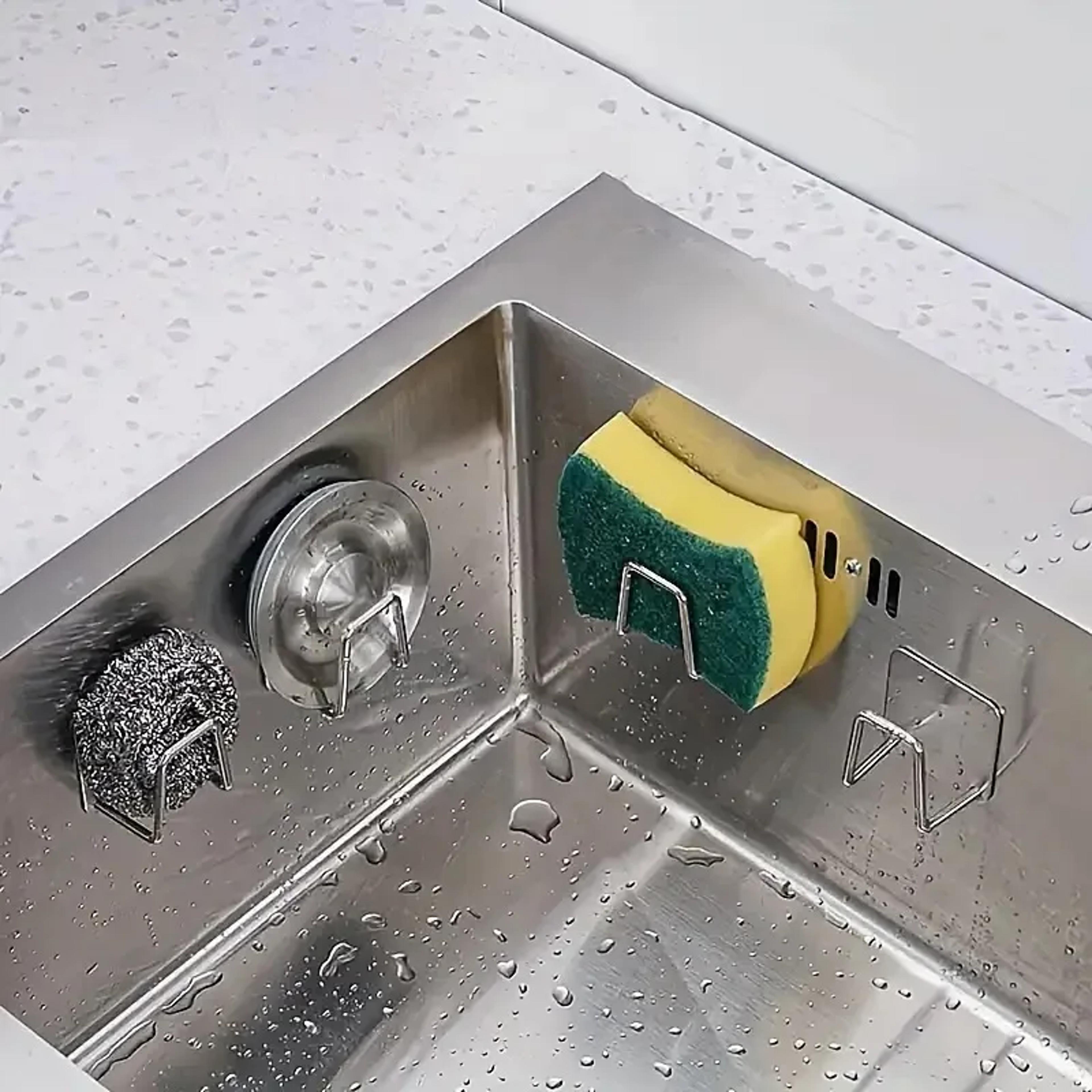 Stainless Steel Kitchen Sponge Holder Wall Mount Sink Caddy Organizer No Drill 1