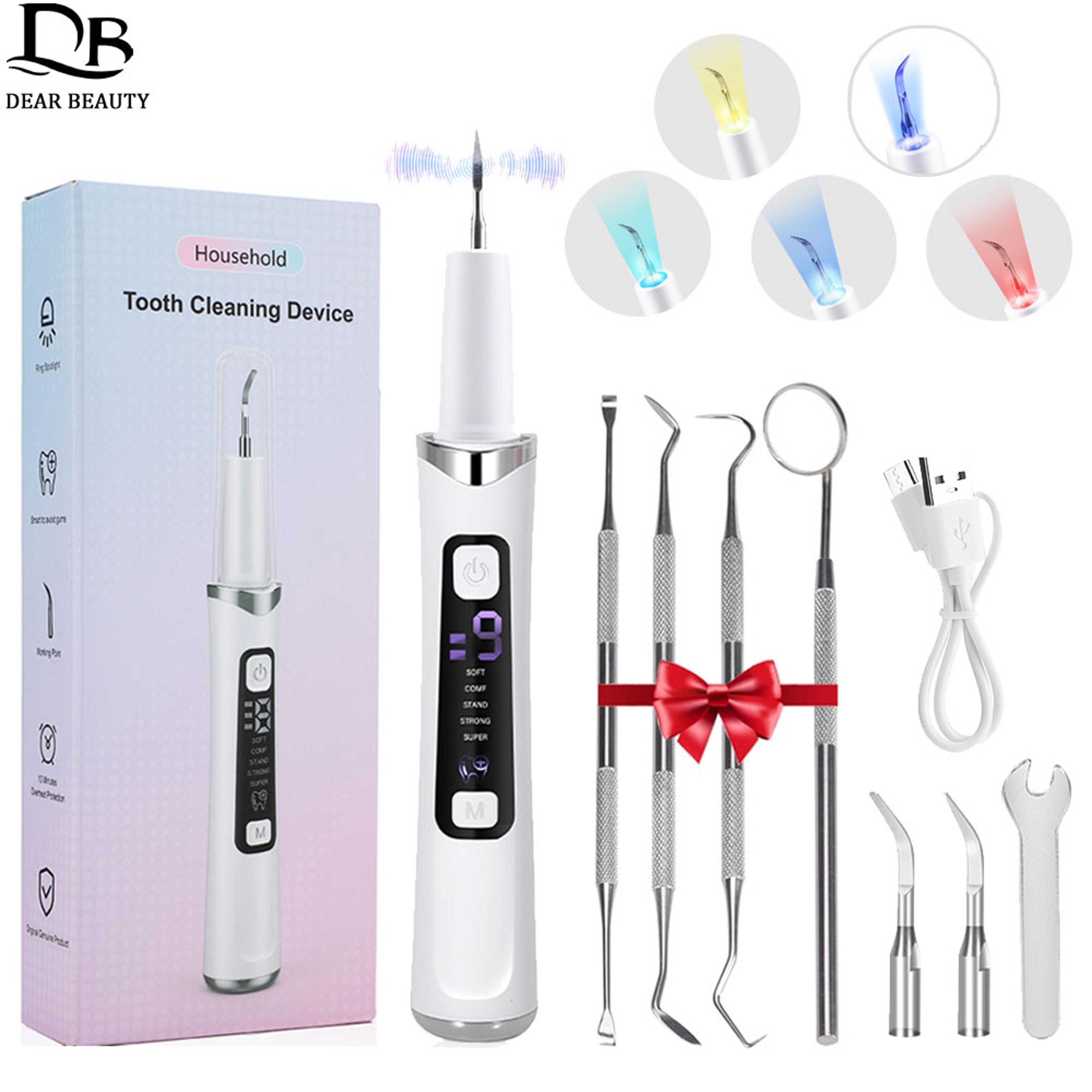 ultrasonic tooth cleaner with led light level dental scaler for plaque & tartar removal