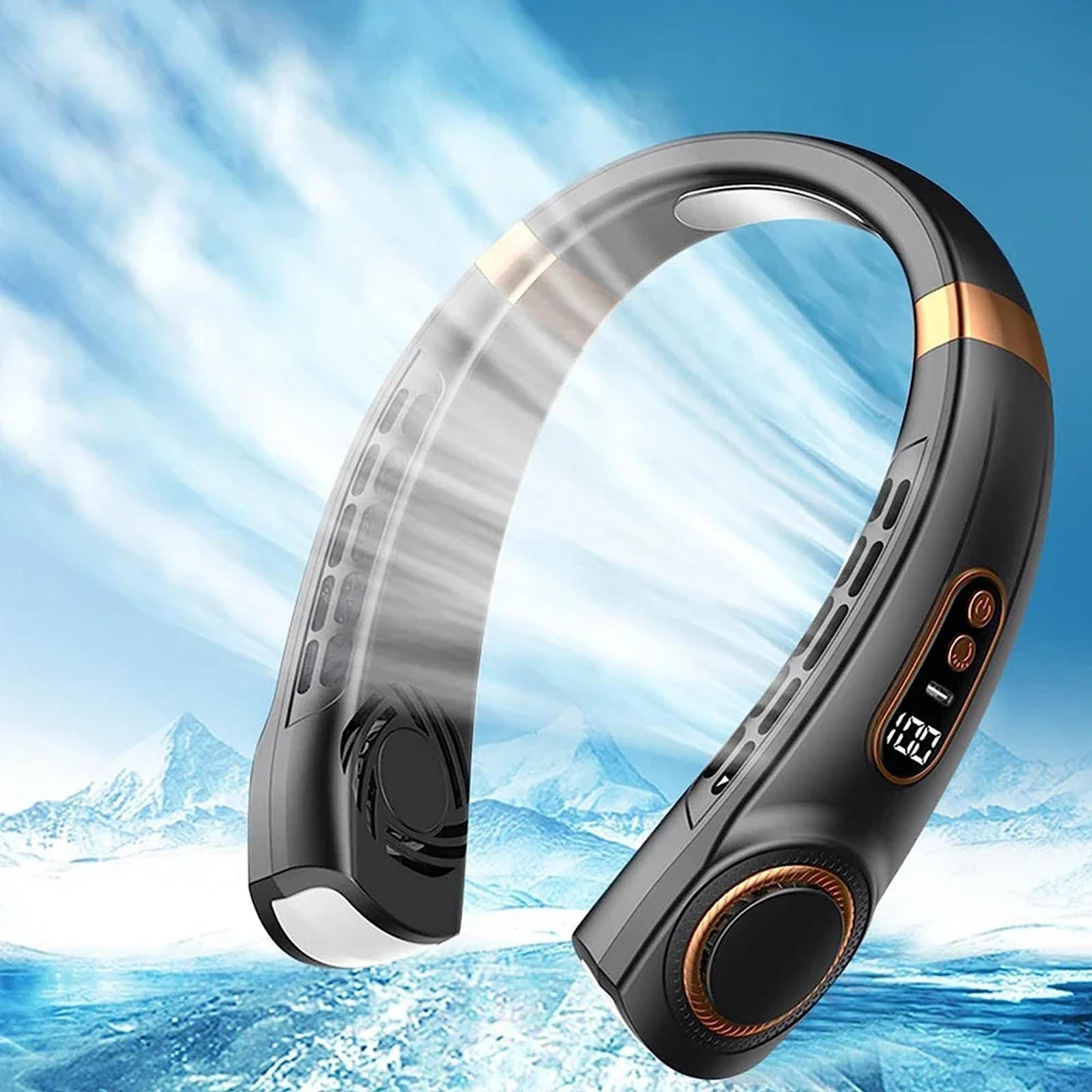 bladeless neck fan with digital display portable rechargeable wearable air conditioner