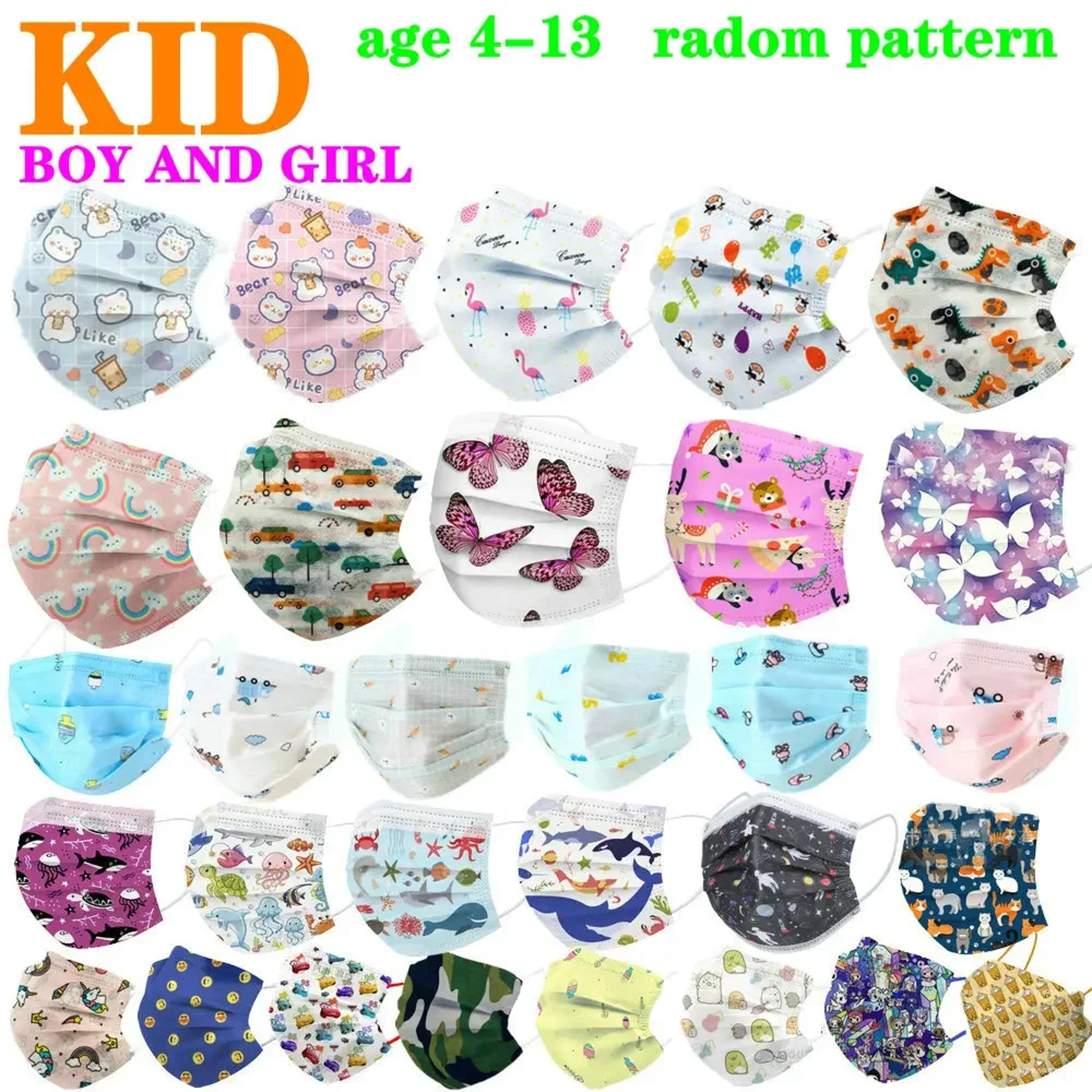 cartoon kids disposable face masks layer breathable protection for boys & girls