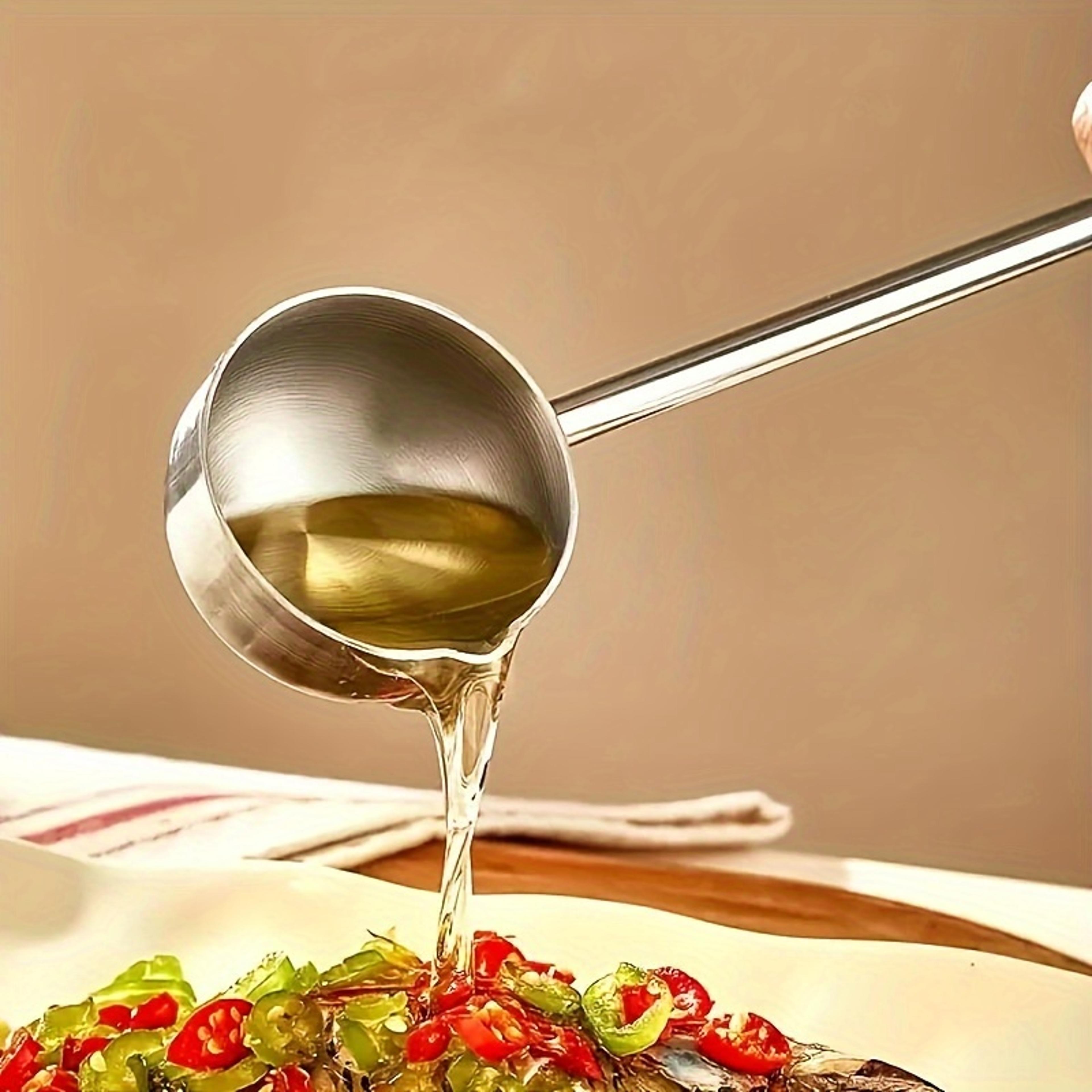 stainless steel soup ladle set with long heat resistant handles for cooking and serving