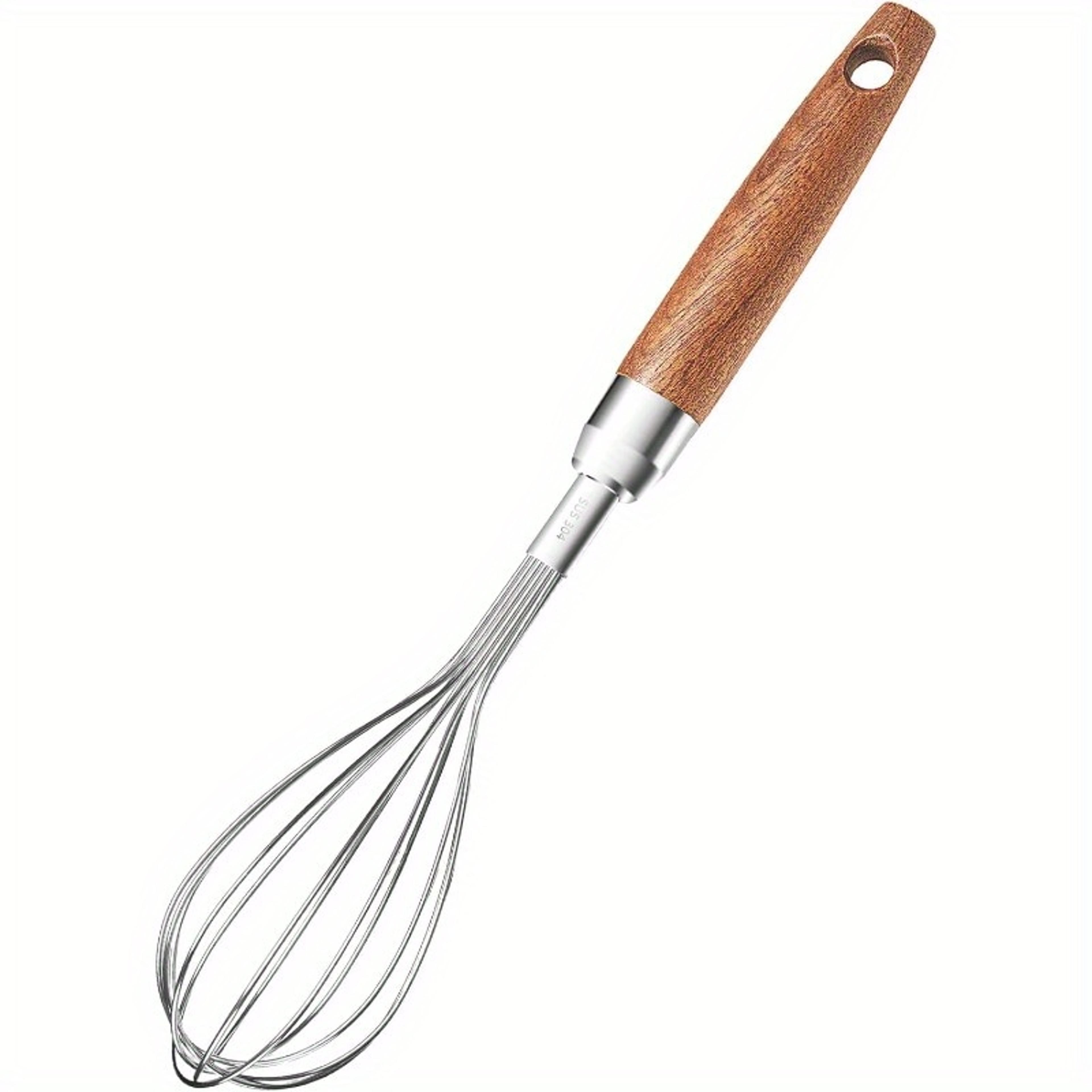 nordic wooden handle balloon whisk stainless steel egg beater for baking & cooking