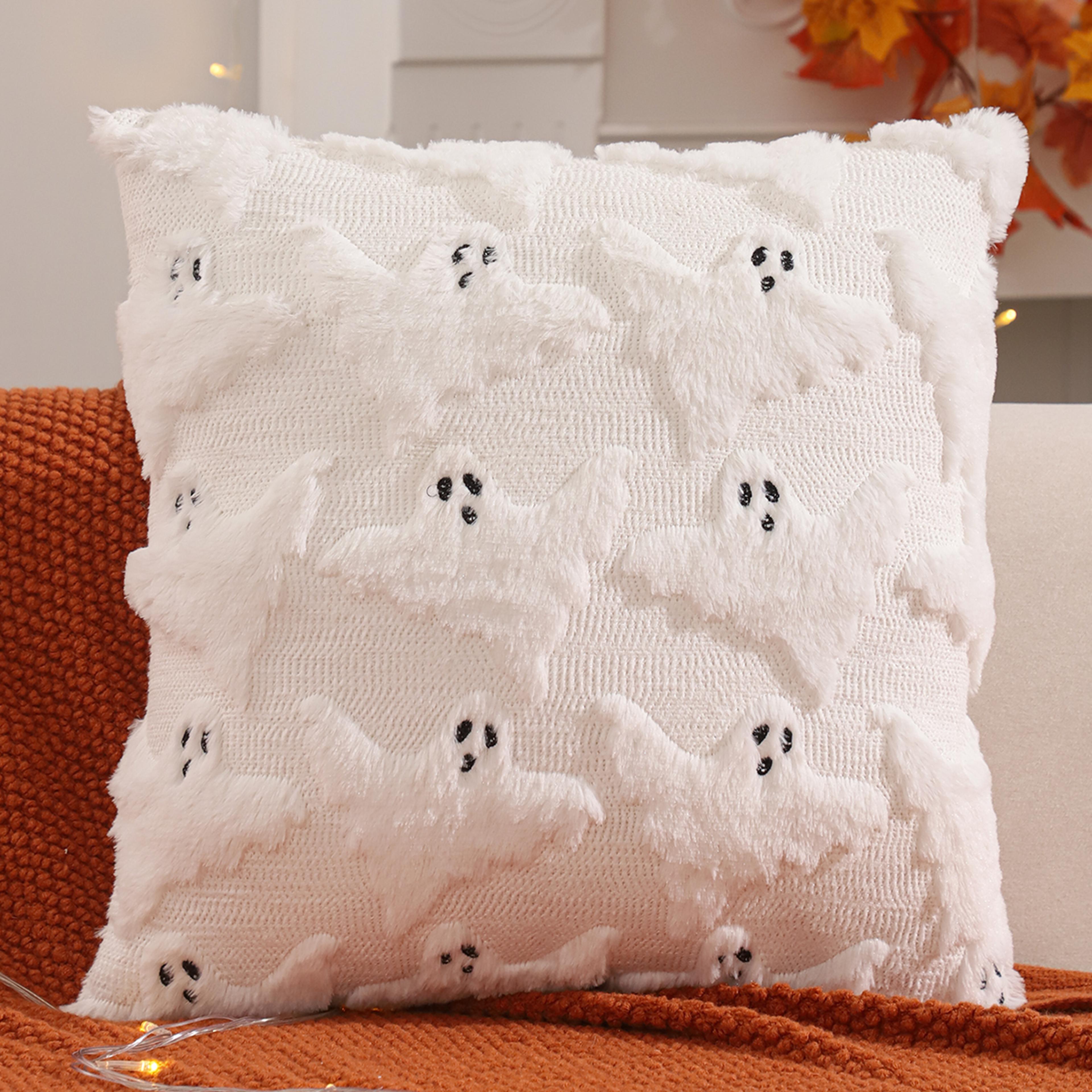 harvest glow pumpkin & ghost plush pillow cover for halloween fall decor