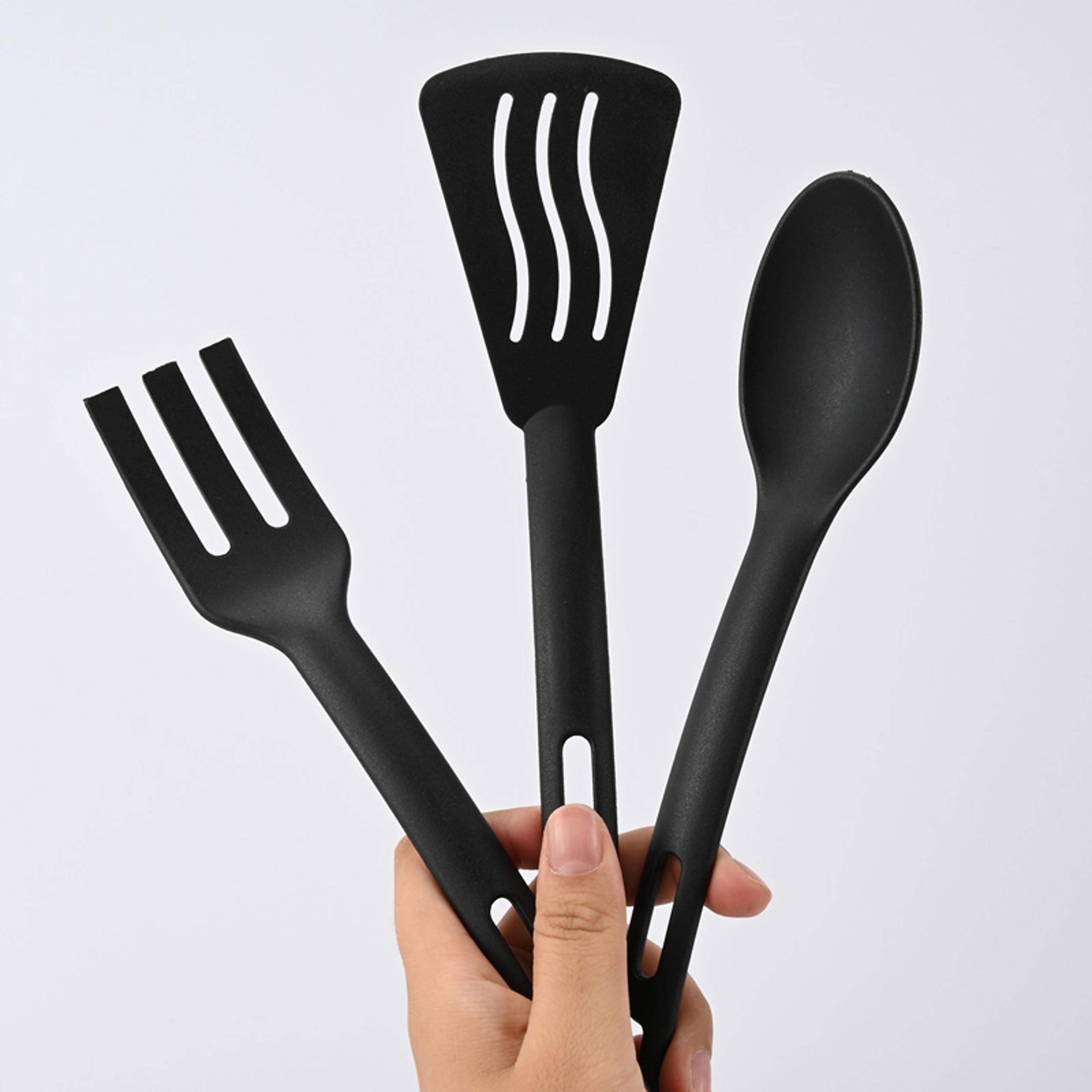piece kids cooking utensil set with nylon spoon, fork & slotted turner