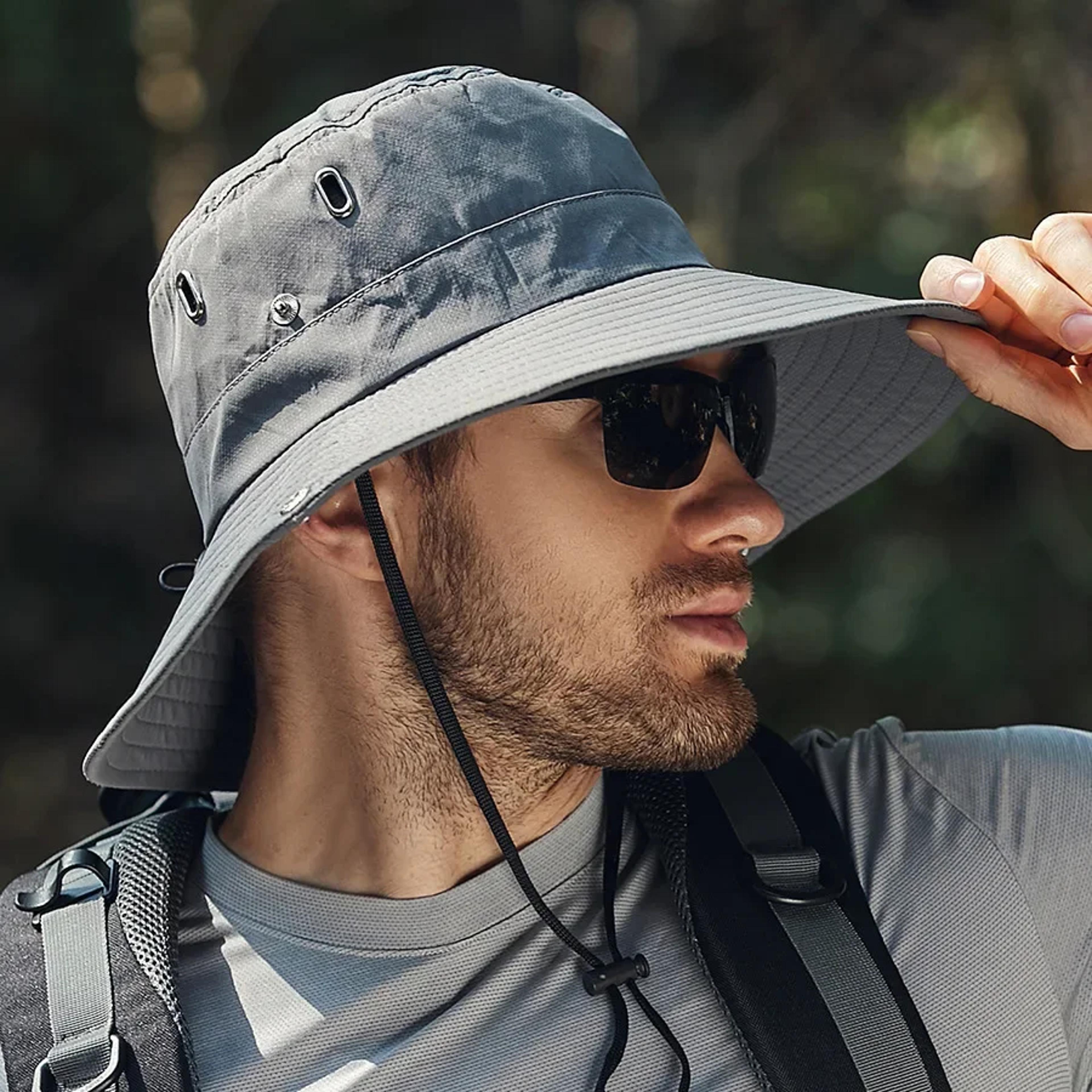 men outdoor waterproof uv protection safari wide brim sun hat