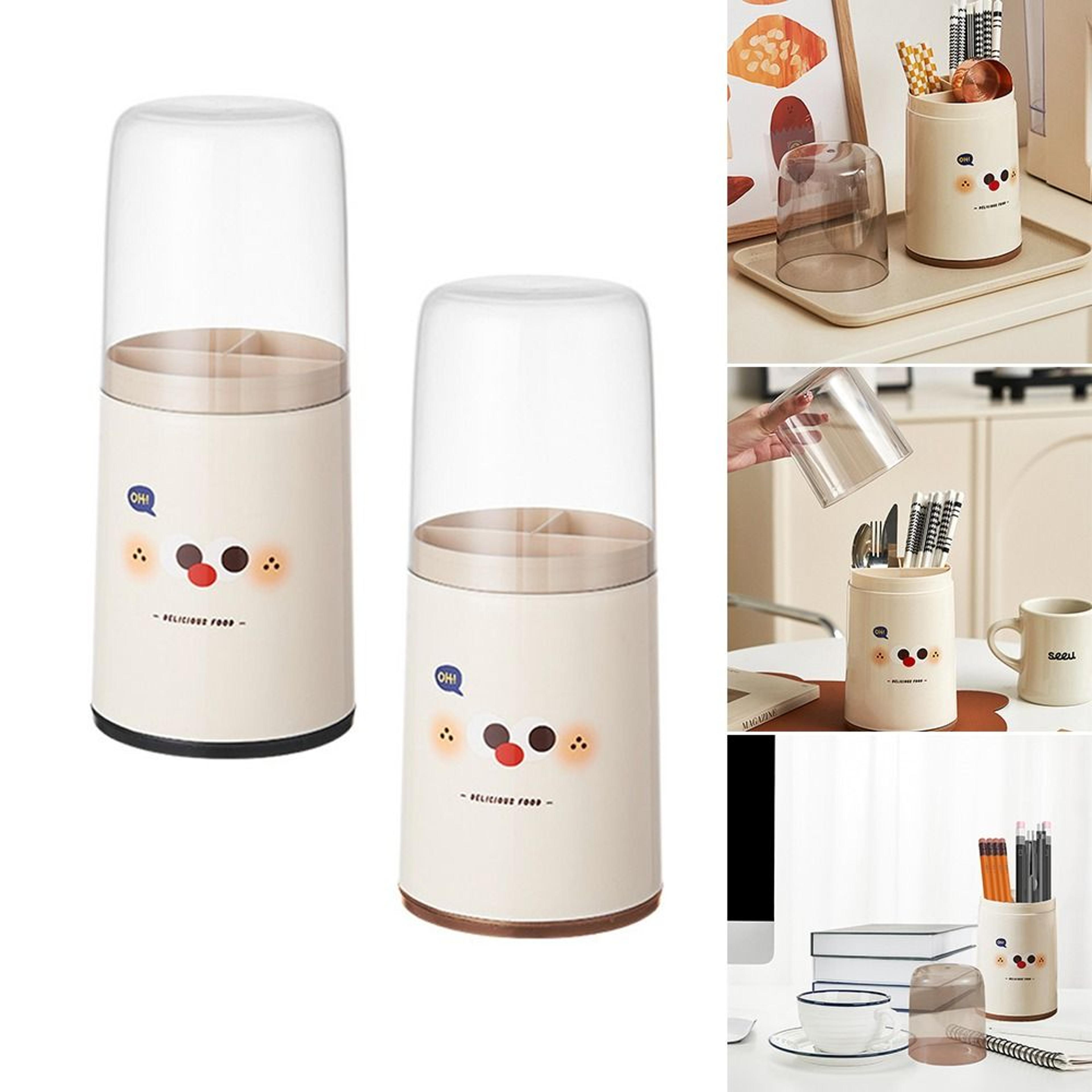 dustproof cutlery & makeup brush organizer holder with cover