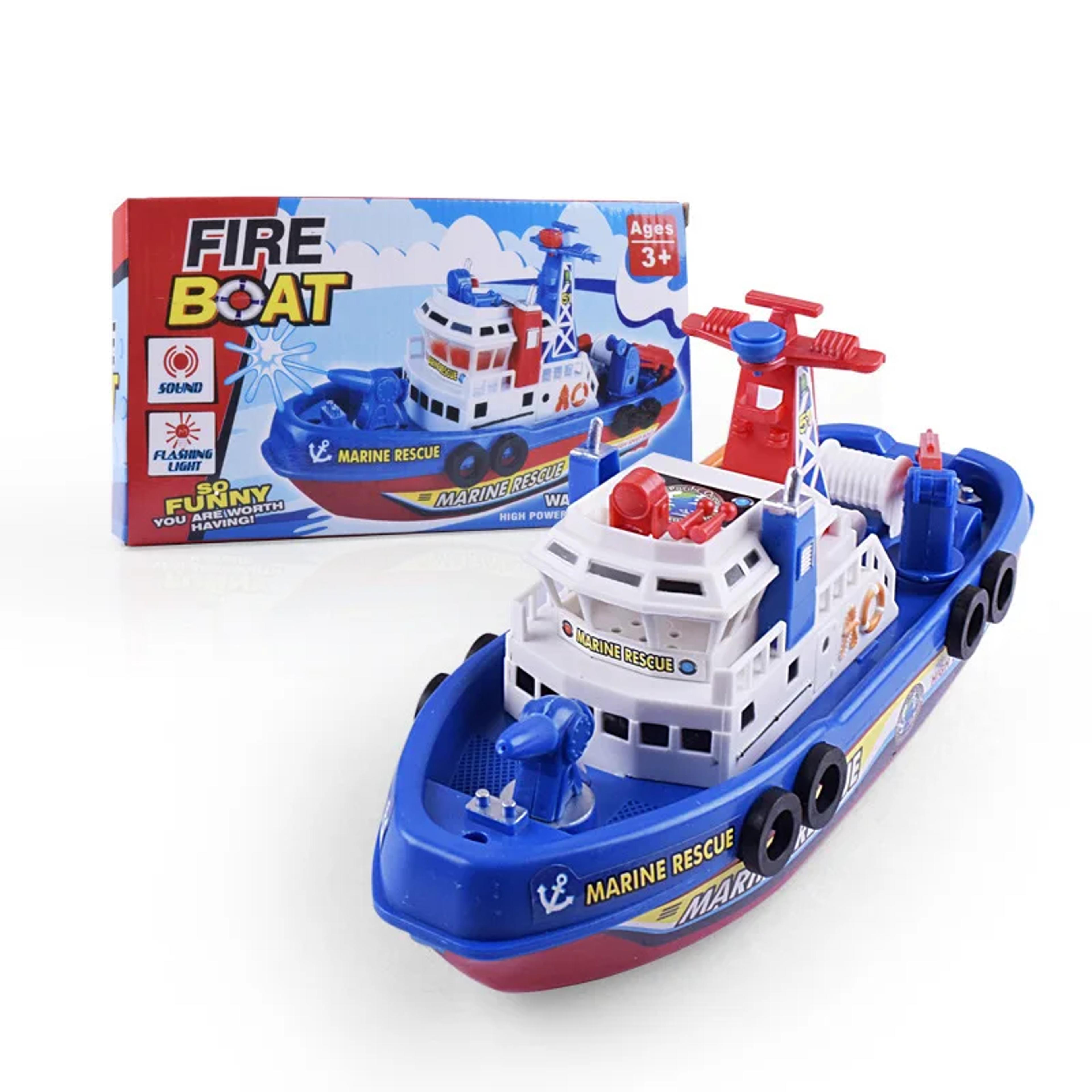 marine rescue fire boat toy with lights, music & water spray for kids