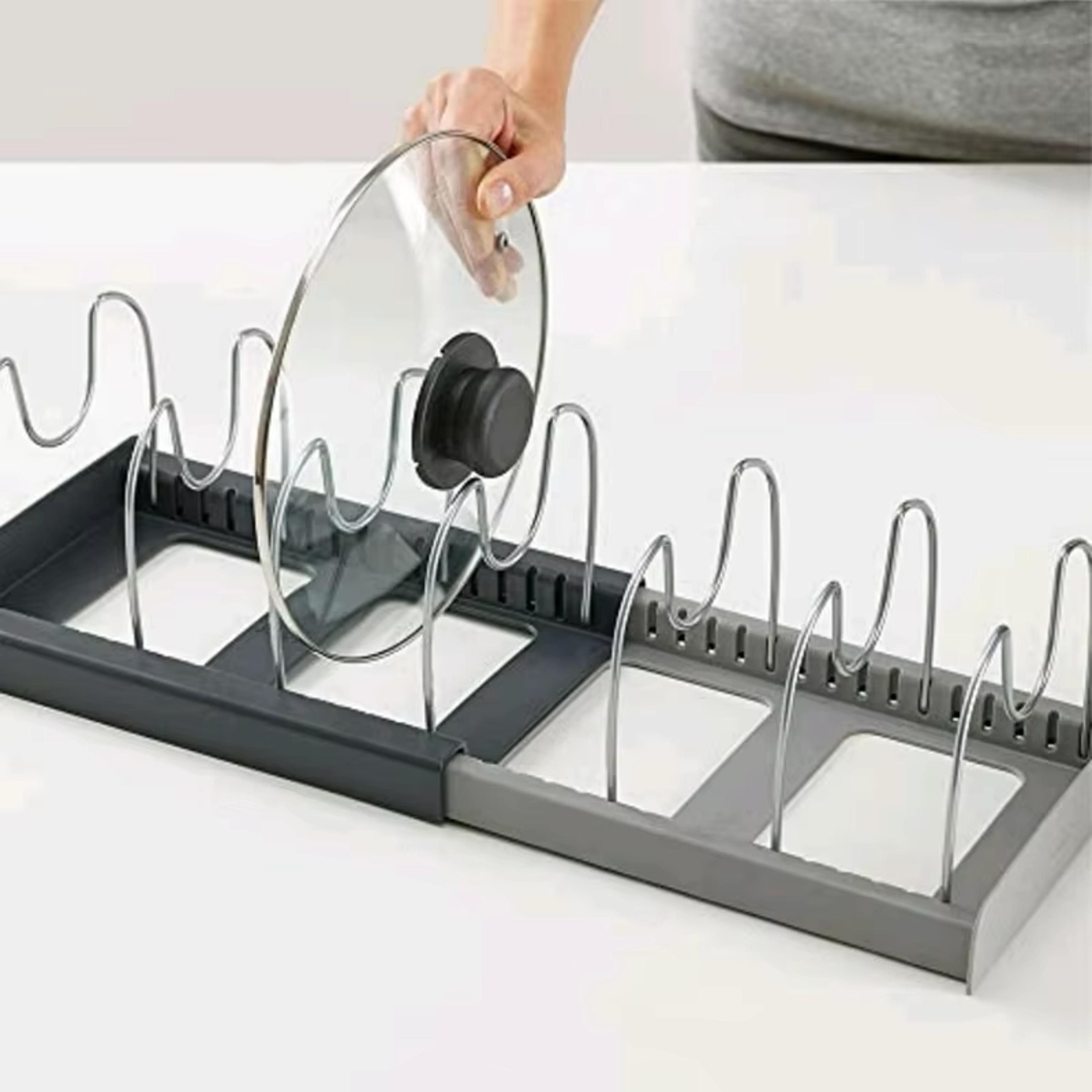 Expandable Stainless Steel Pot  Pan Organizer Rack For Kitchen Cabinets And Countertops 4