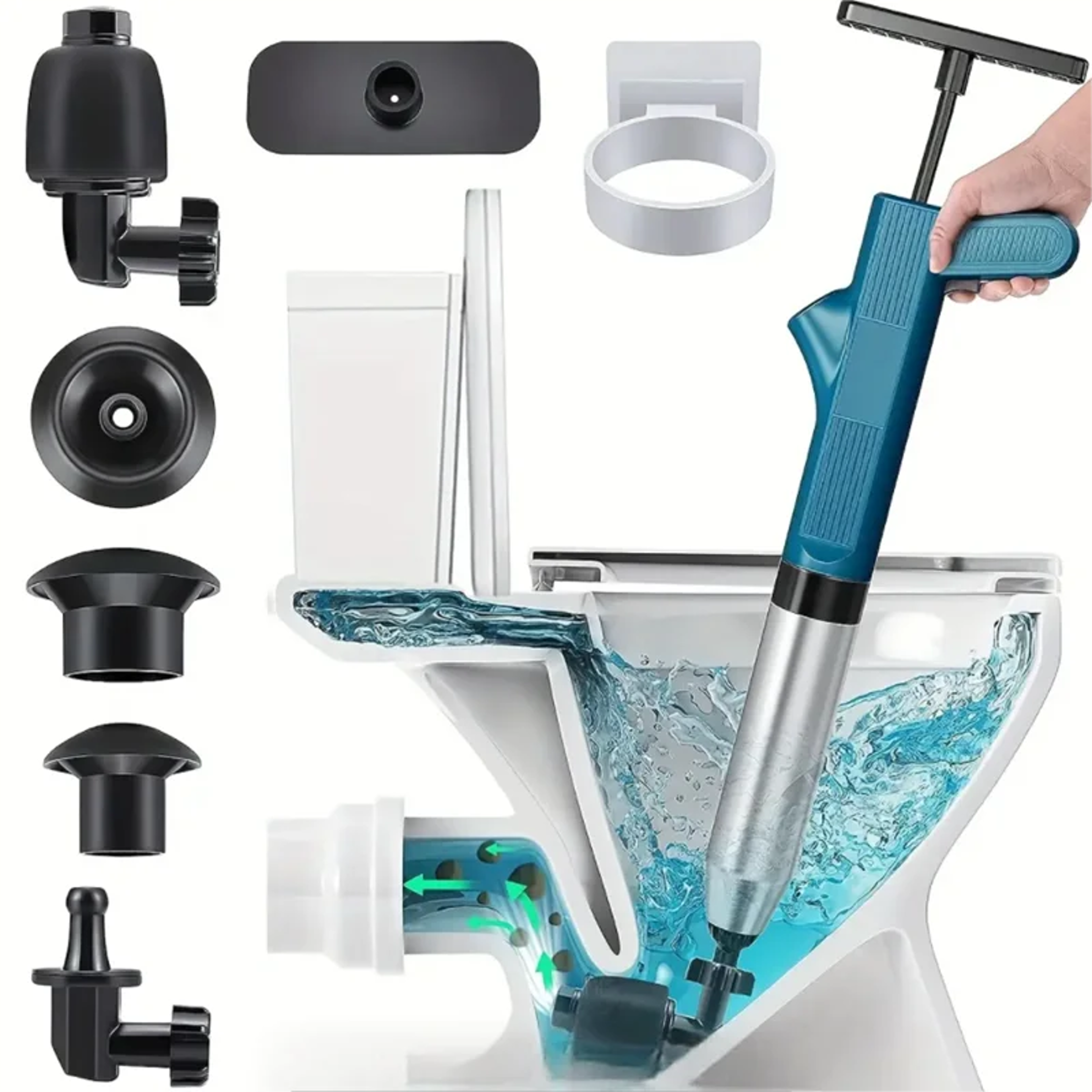 pneumatic drain blaster stainless steel toilet plunger & pipe dredger unblocker kit