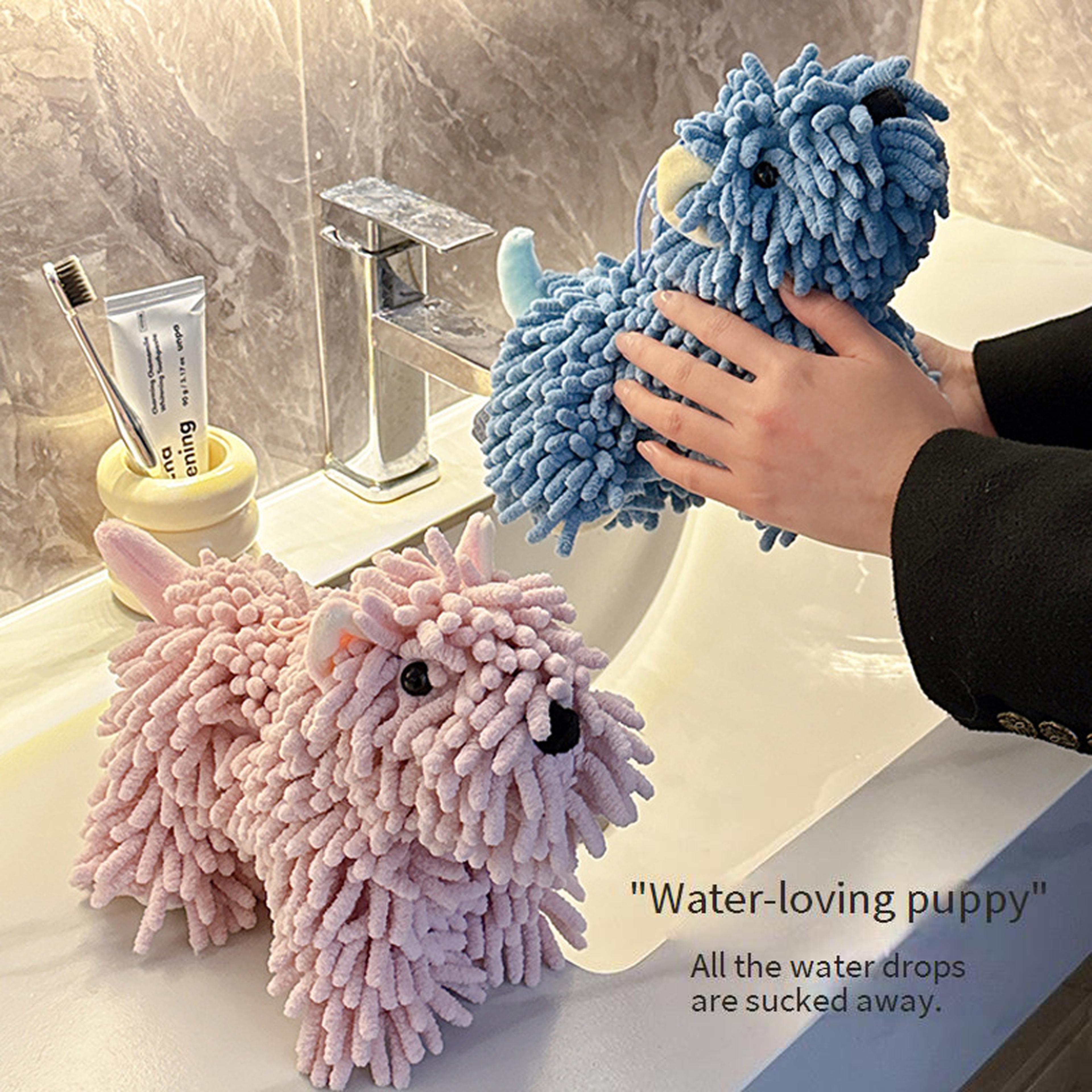 Cute Dog Chenille Hand Towel With Hanging Loop Soft Absorbent Bathroom  Kitchen Drying Towel 2