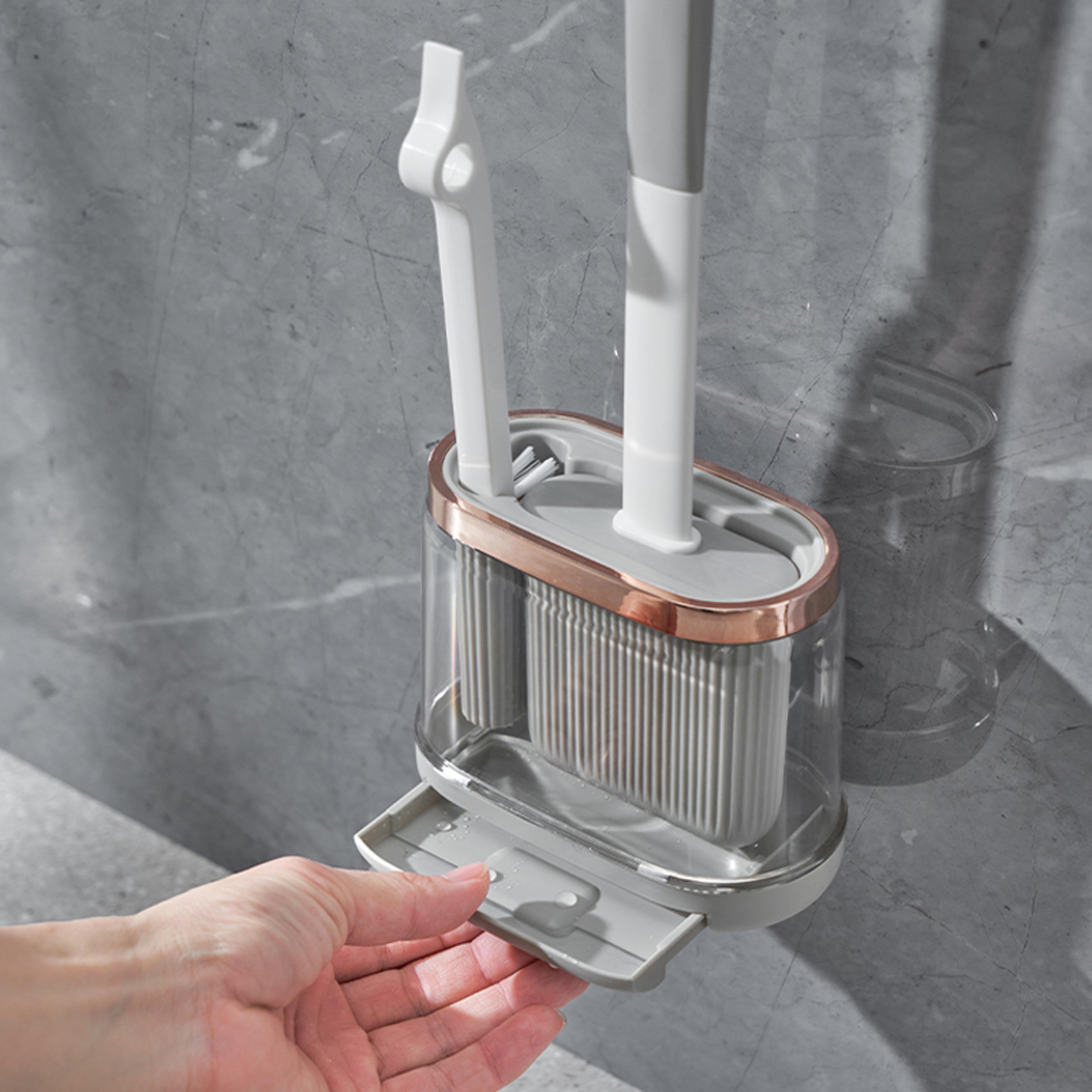 Silicone Toilet Brush With Holder Long Handle Bathroom Cleaning Brush 2