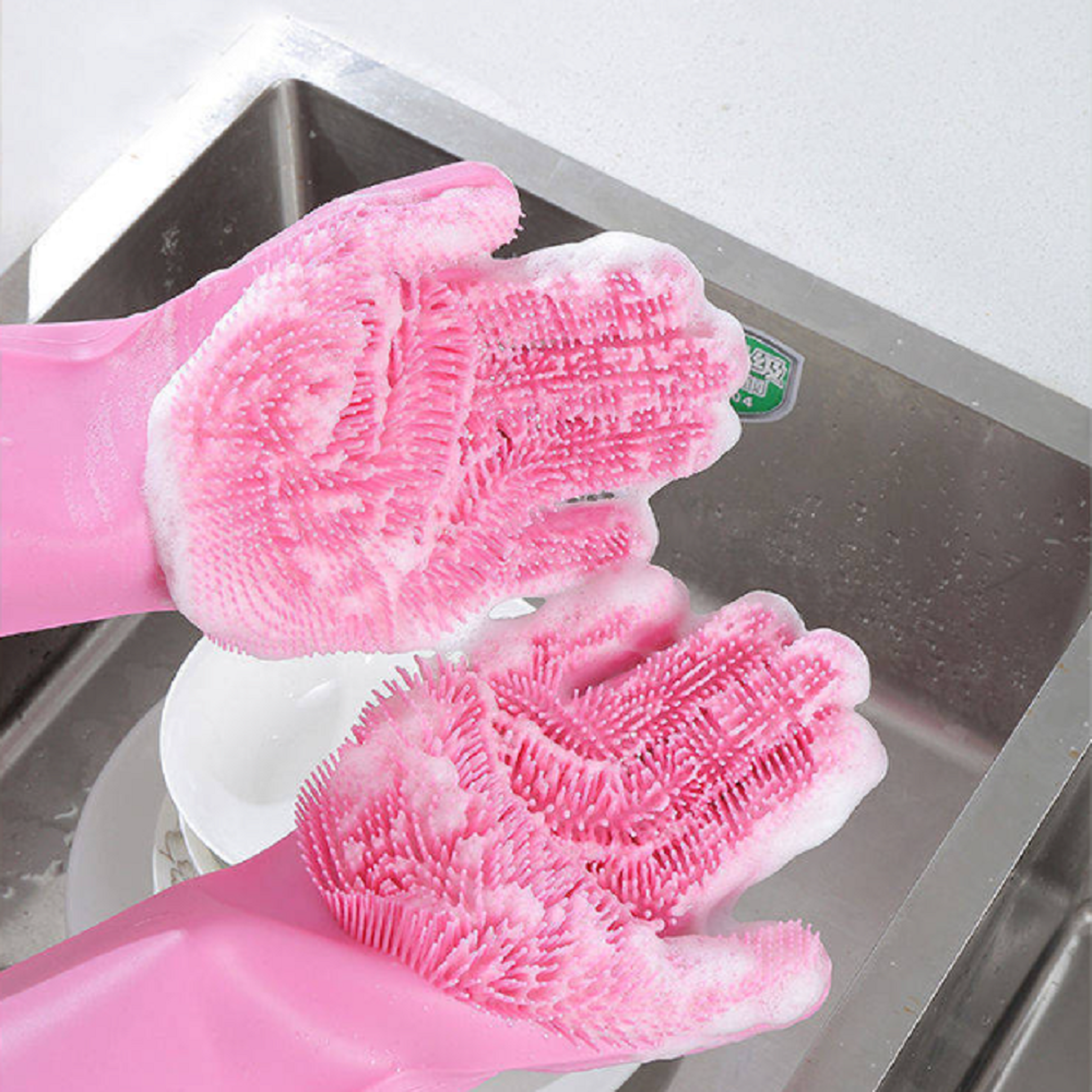 Silicone Dishwashing Gloves With Built In Scrubber Reusable Kitchen Cleaning Gloves For Dishes Laun 0