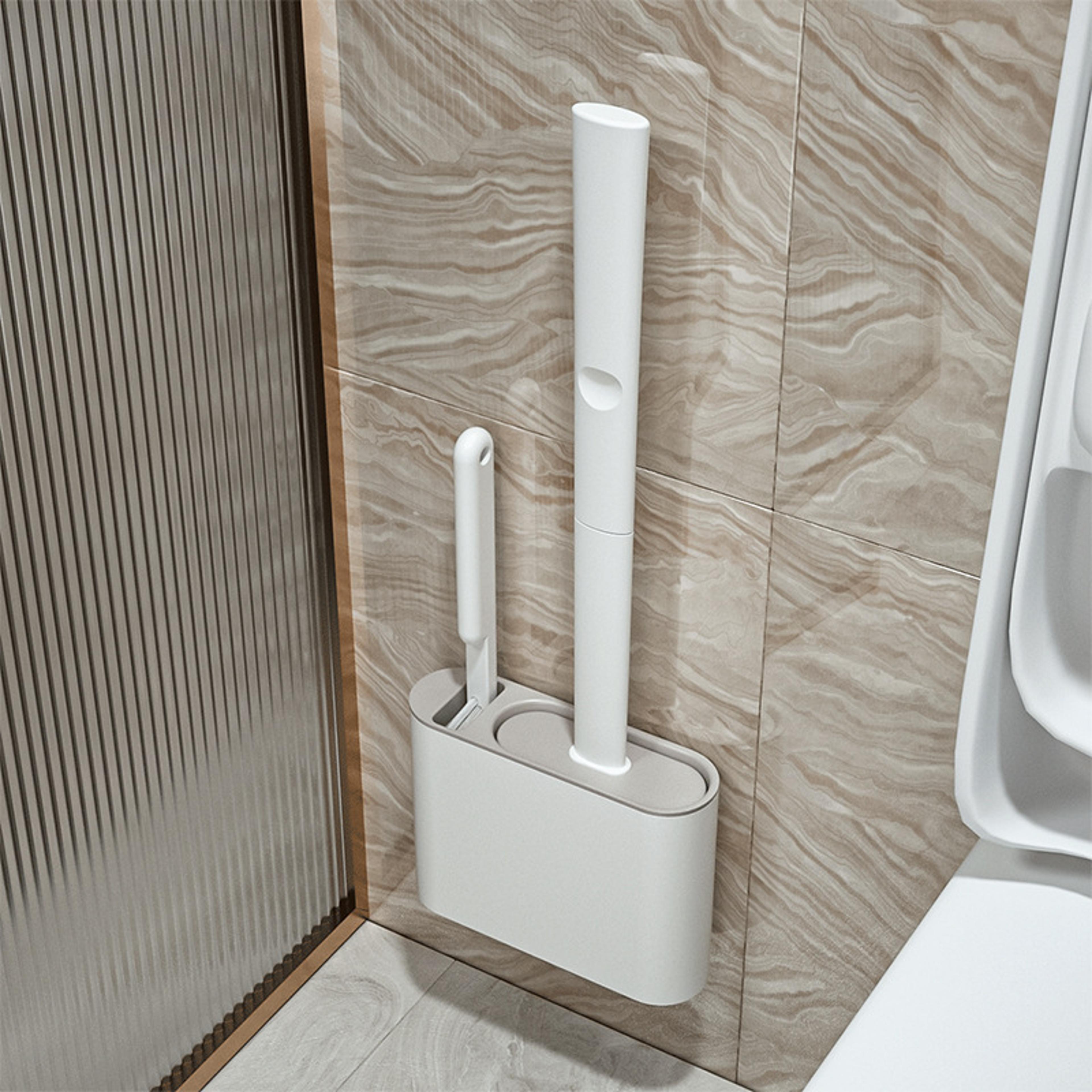flexible silicone toilet brush with wall mounted holder for deep toilet bowl cleaning