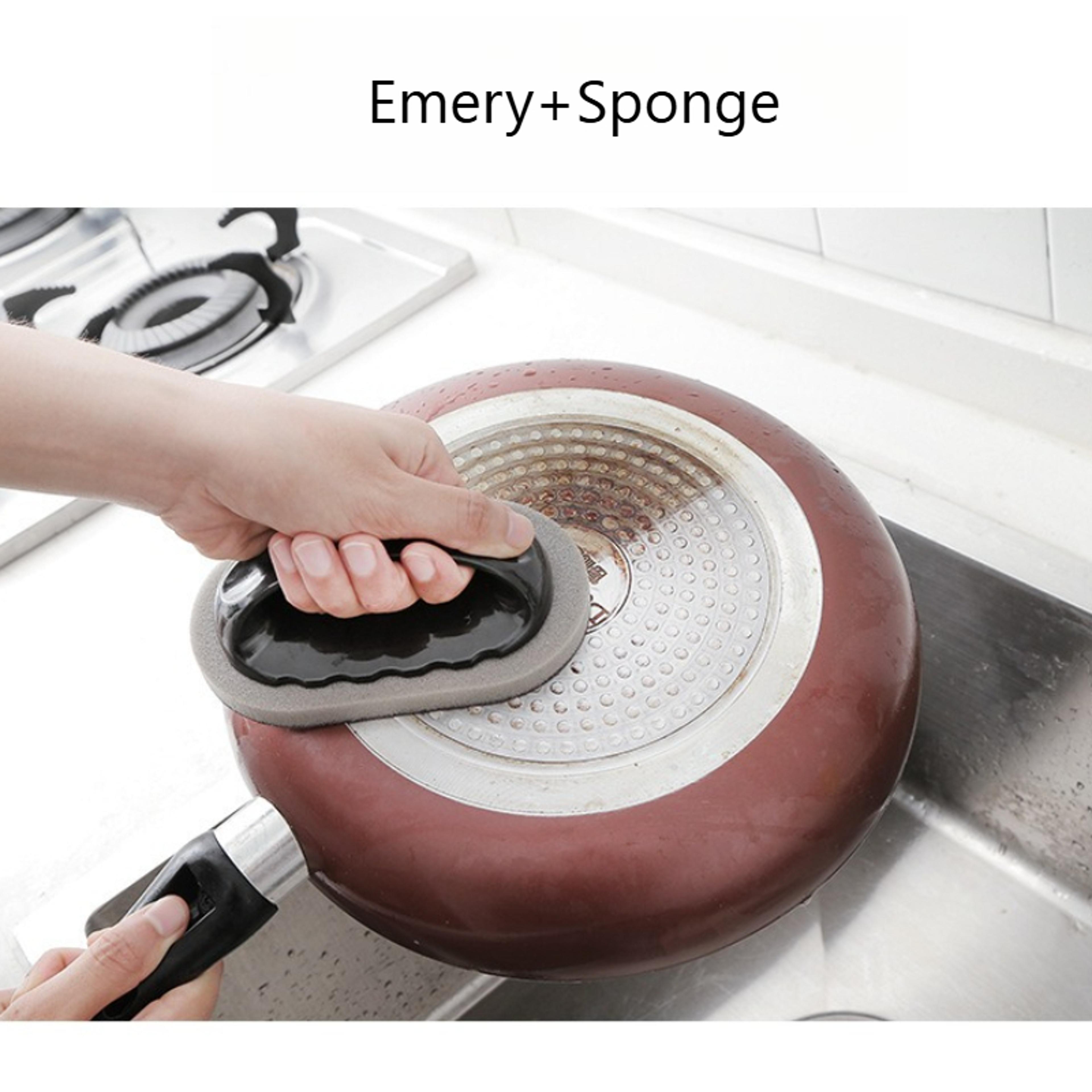 Heavy Duty Pot Cleaner Sponge With Handle Emery Sponge Rust Remover Kitchen Scrubber 0