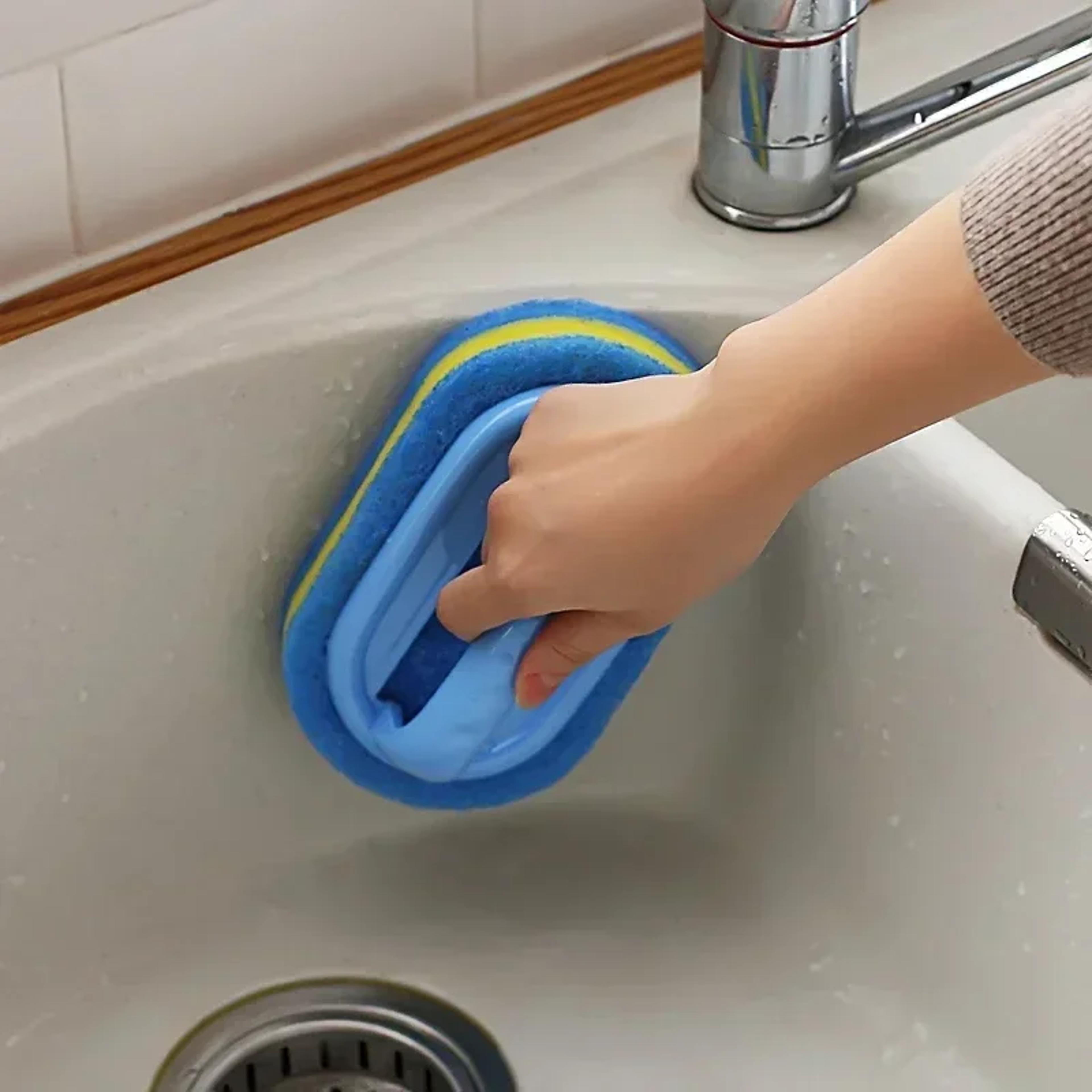 Magic Cleaning Sponge Brush With Handle For Kitchen Bathroom Glass  Window Track Cleaning 3