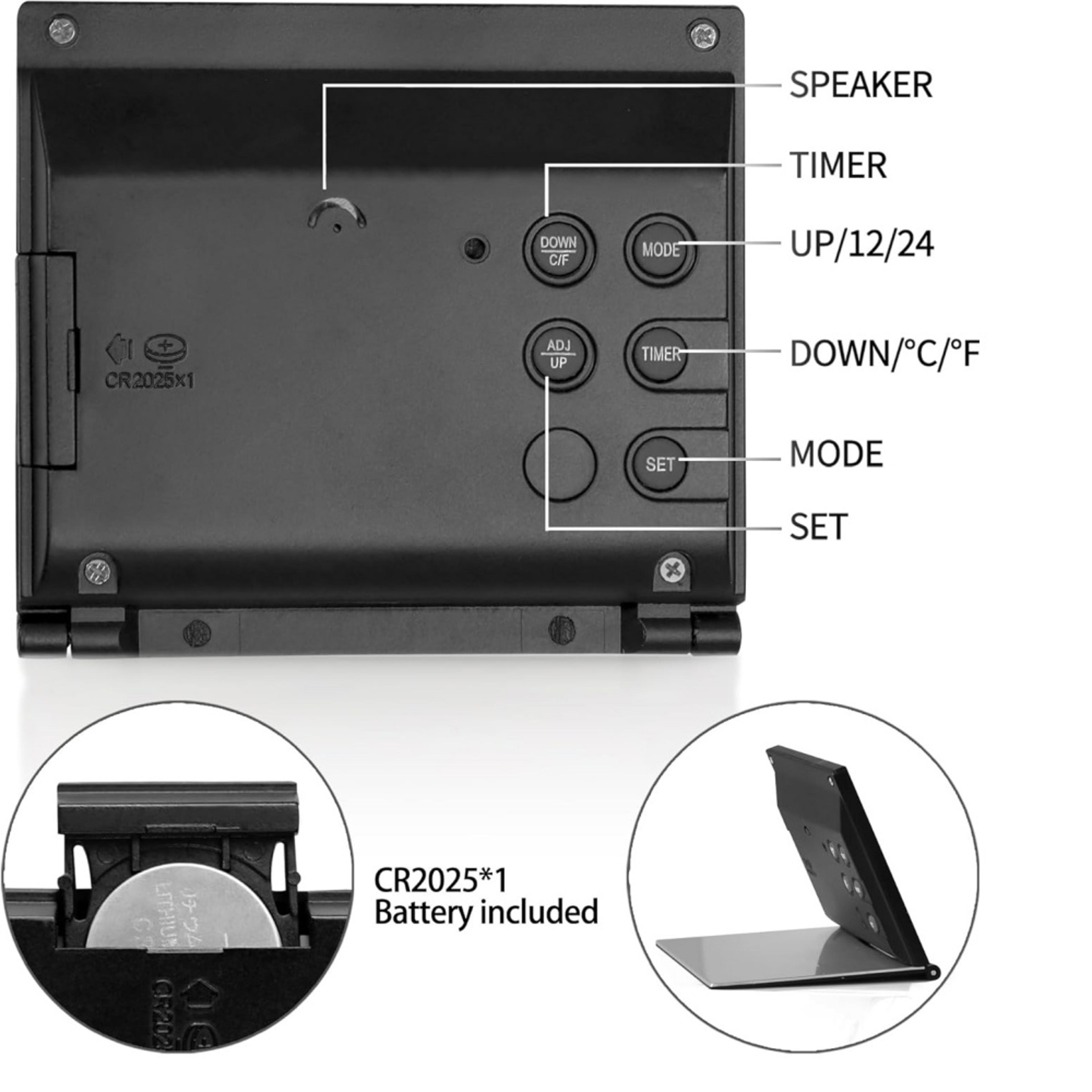 Foldable Digital Alarm Clock With Backlit LCD Calendar  Snooze For Travel And Bedside 3