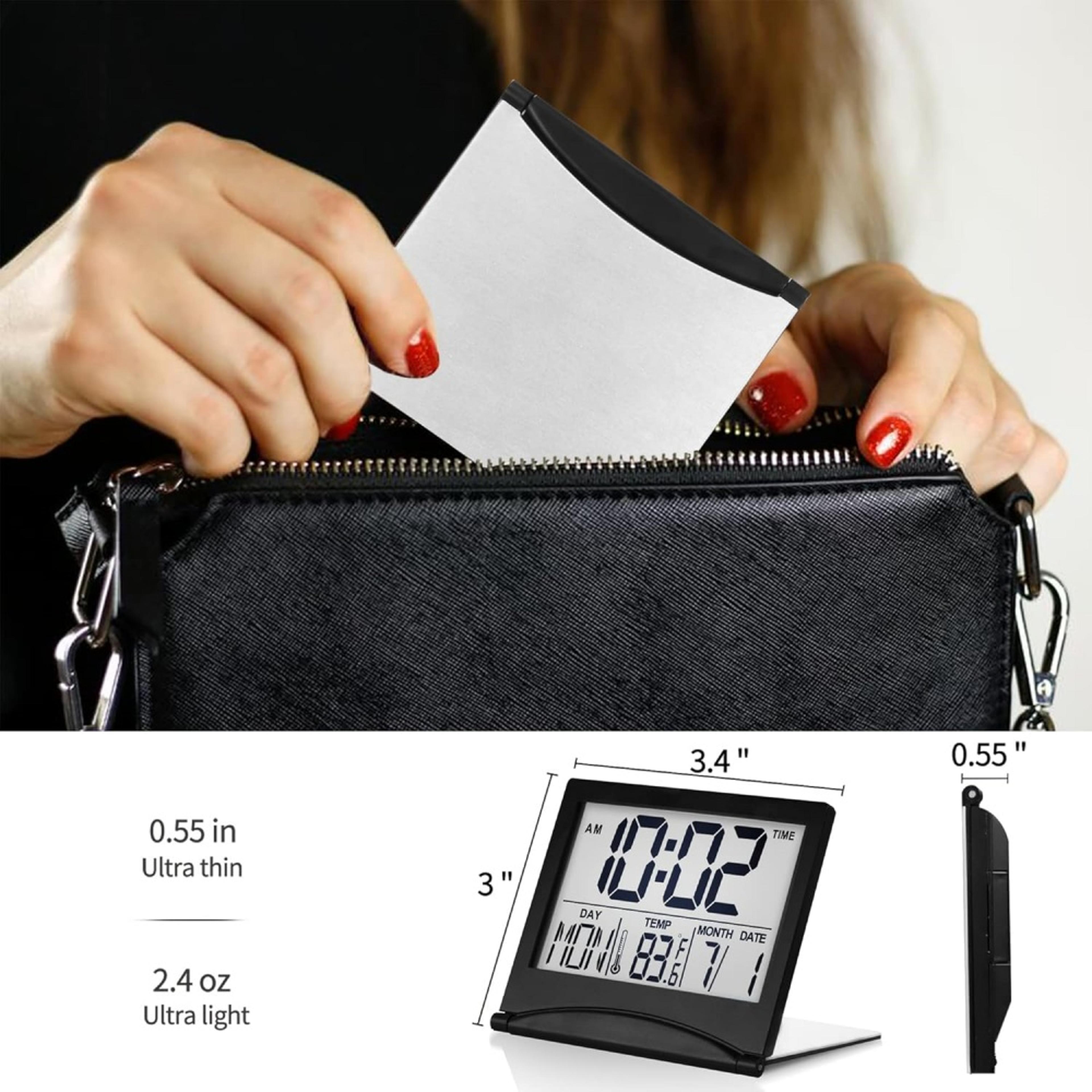 Foldable Digital Alarm Clock With Backlit LCD Calendar  Snooze For Travel And Bedside 5