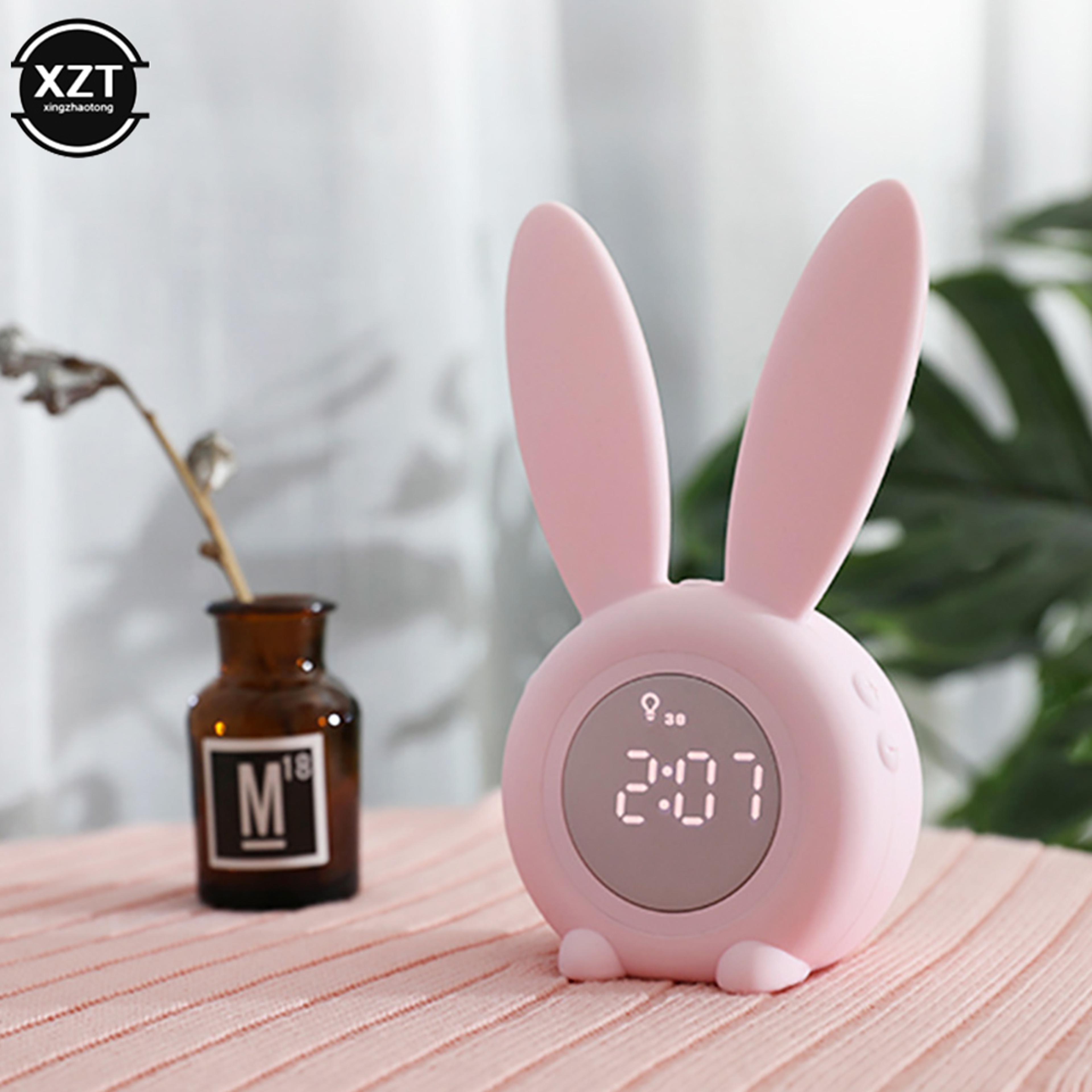 Cute Bunny Alarm Clock With LED Digital Display  Rabbit Night Light USB Rechargeable 1