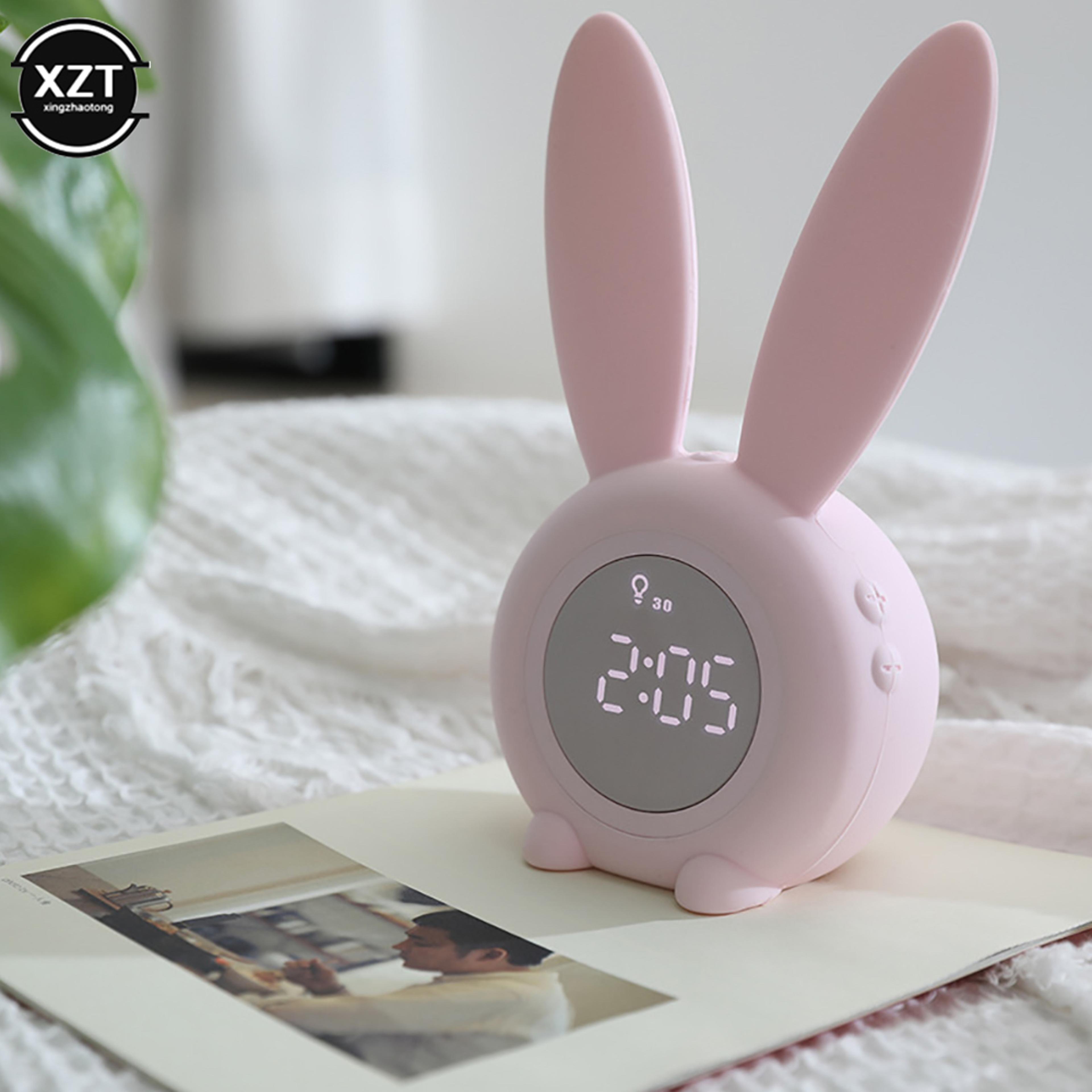 Cute Bunny Alarm Clock With LED Digital Display  Rabbit Night Light USB Rechargeable 2