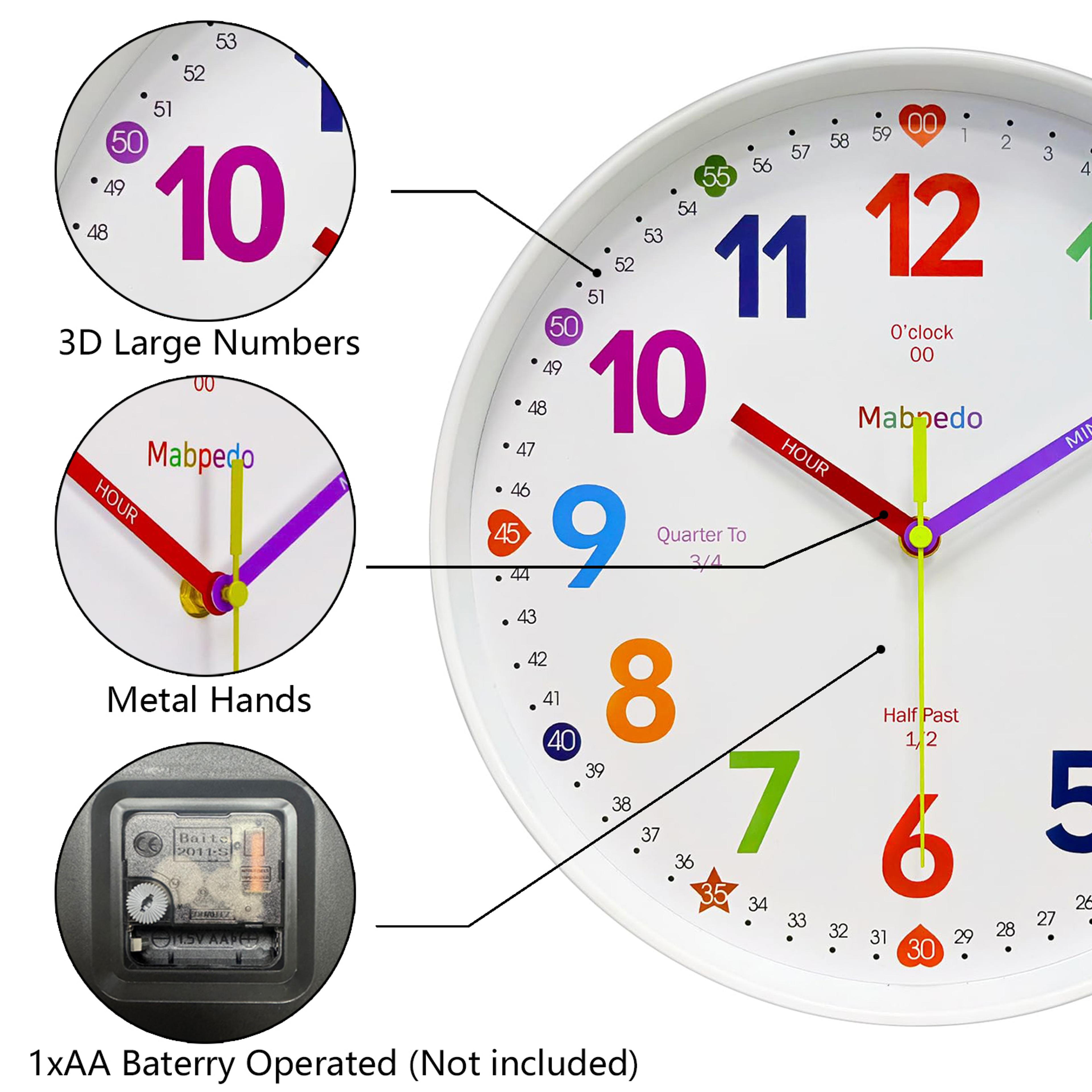 Kids Learning Clock Silent Analog Teaching Wall Clock For Classroom  Bedroom  Inch 2