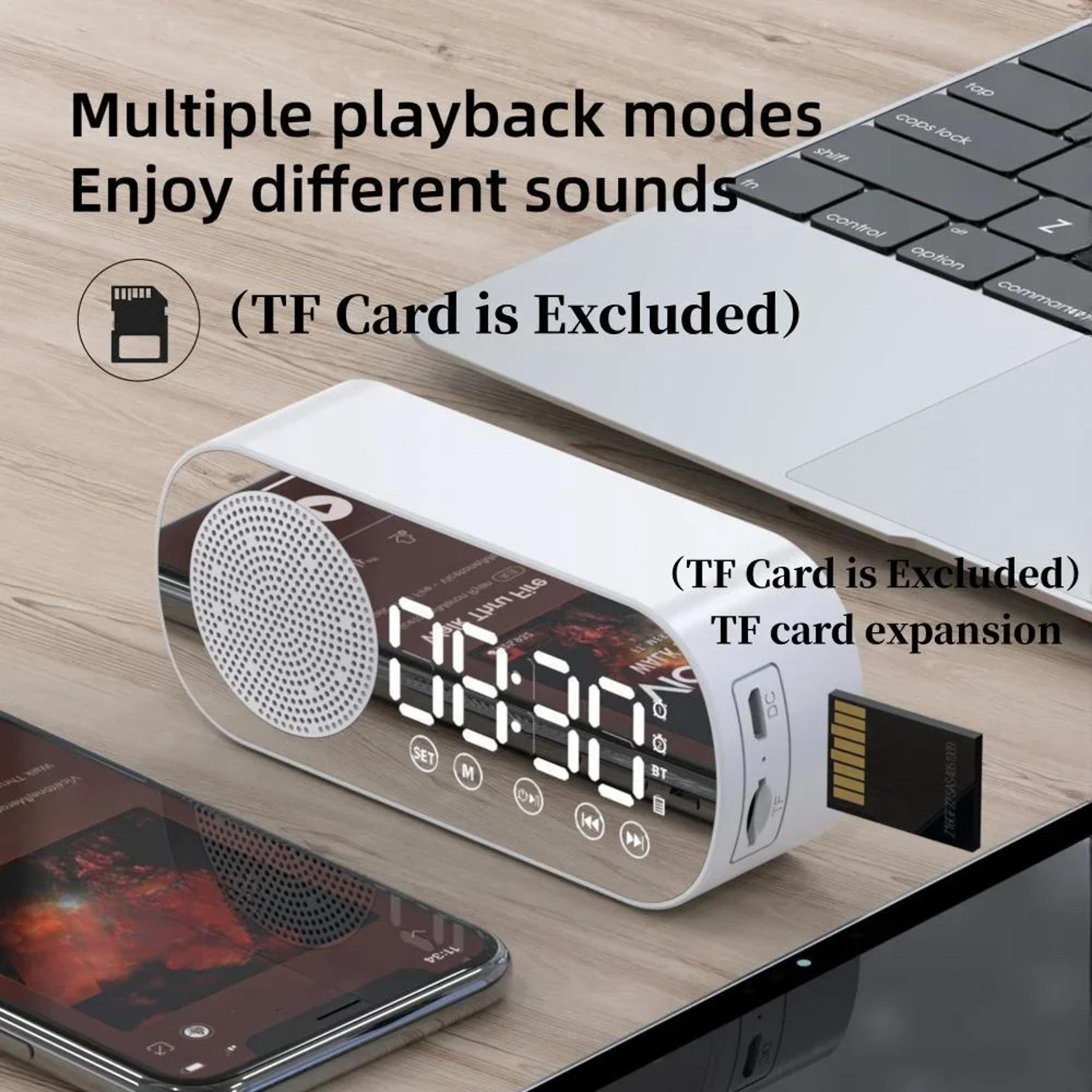 Bluetooth Alarm Clock With Mirror Digital Clock FM Radio  Wireless Speaker 0