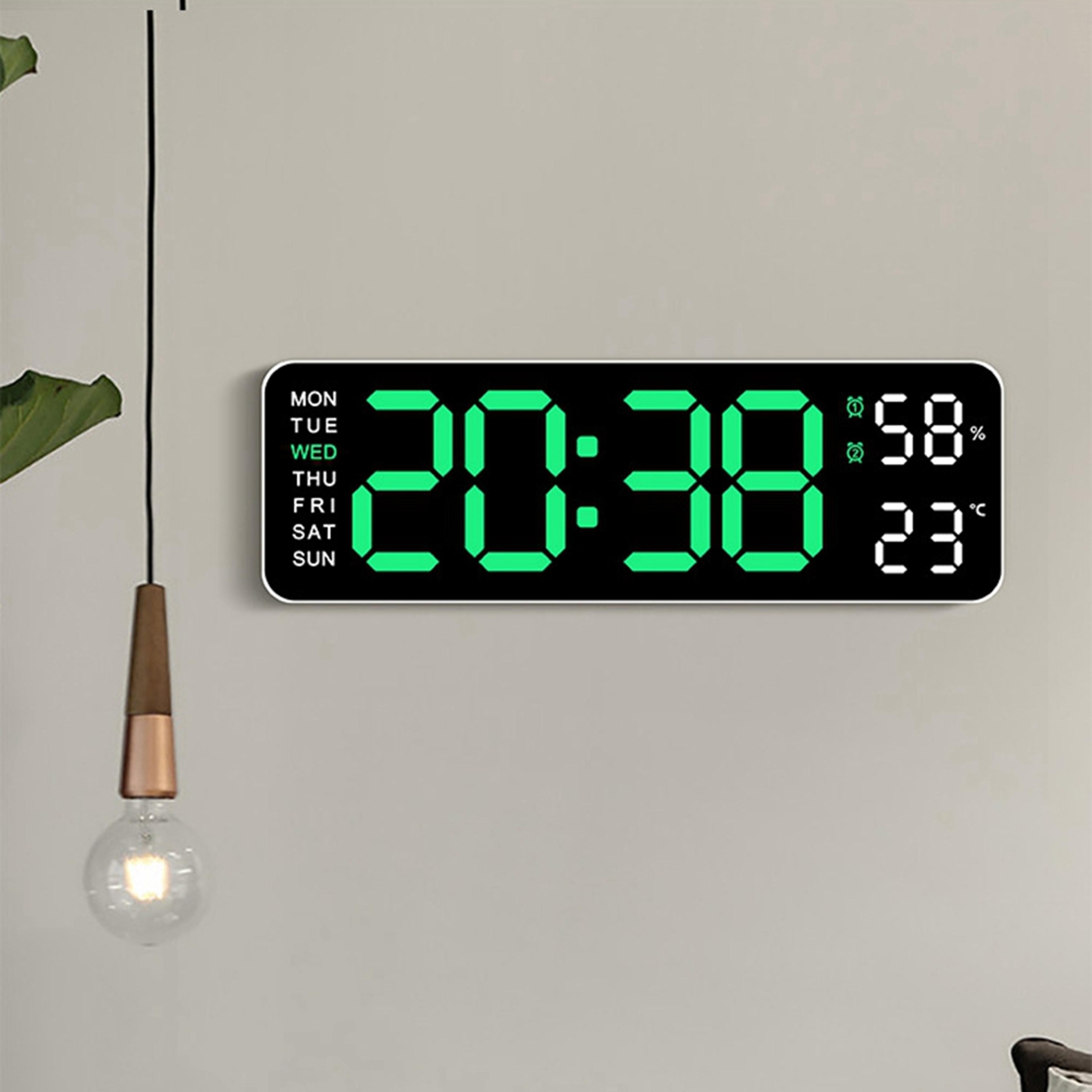 Large LED Digital Wall Clock With Temperature  Humidity Display Alarm Adjustable Brightness 0