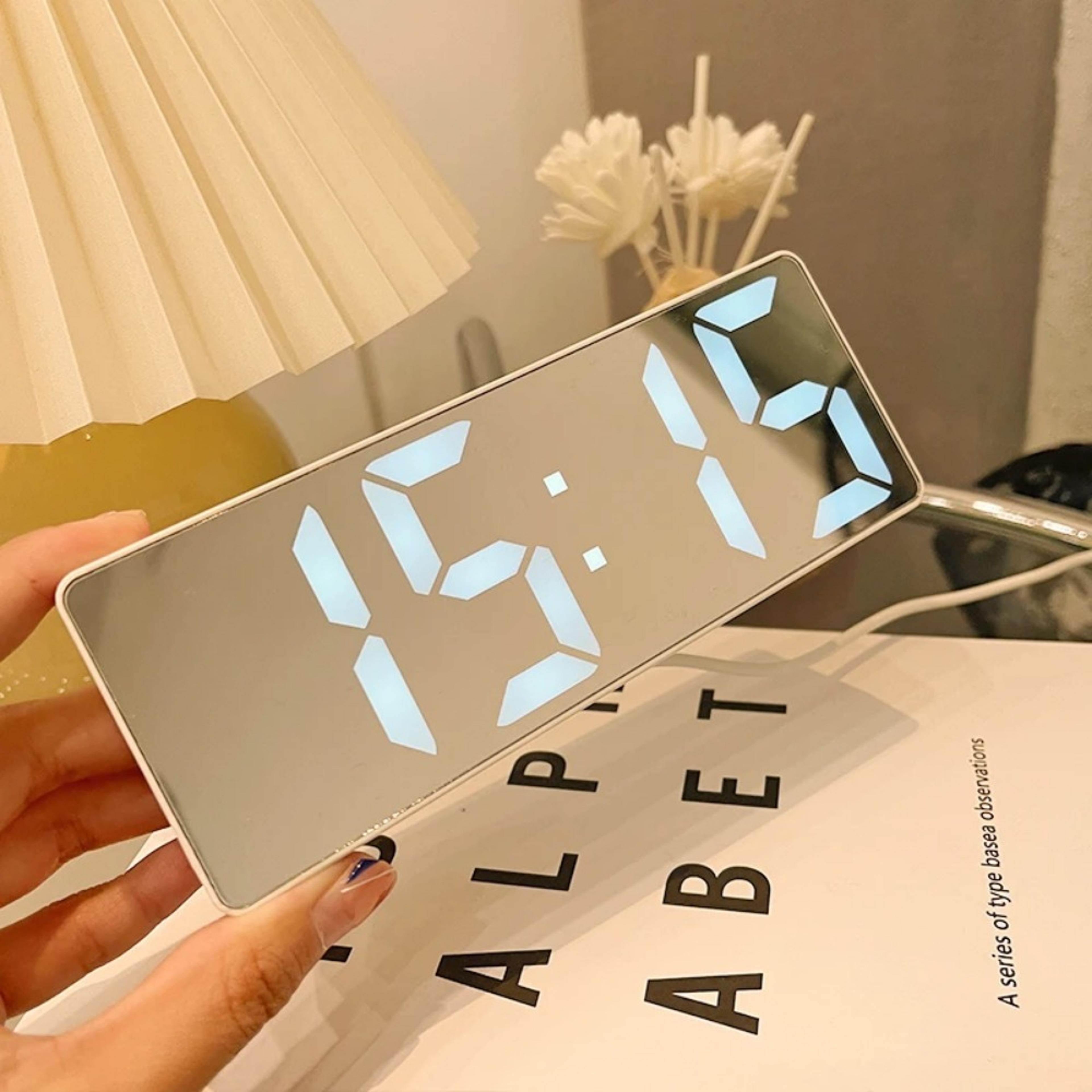 Modern LED Digital Alarm Clock With Mirror Display Temperature Monitor  Snooze For Bedroom 2