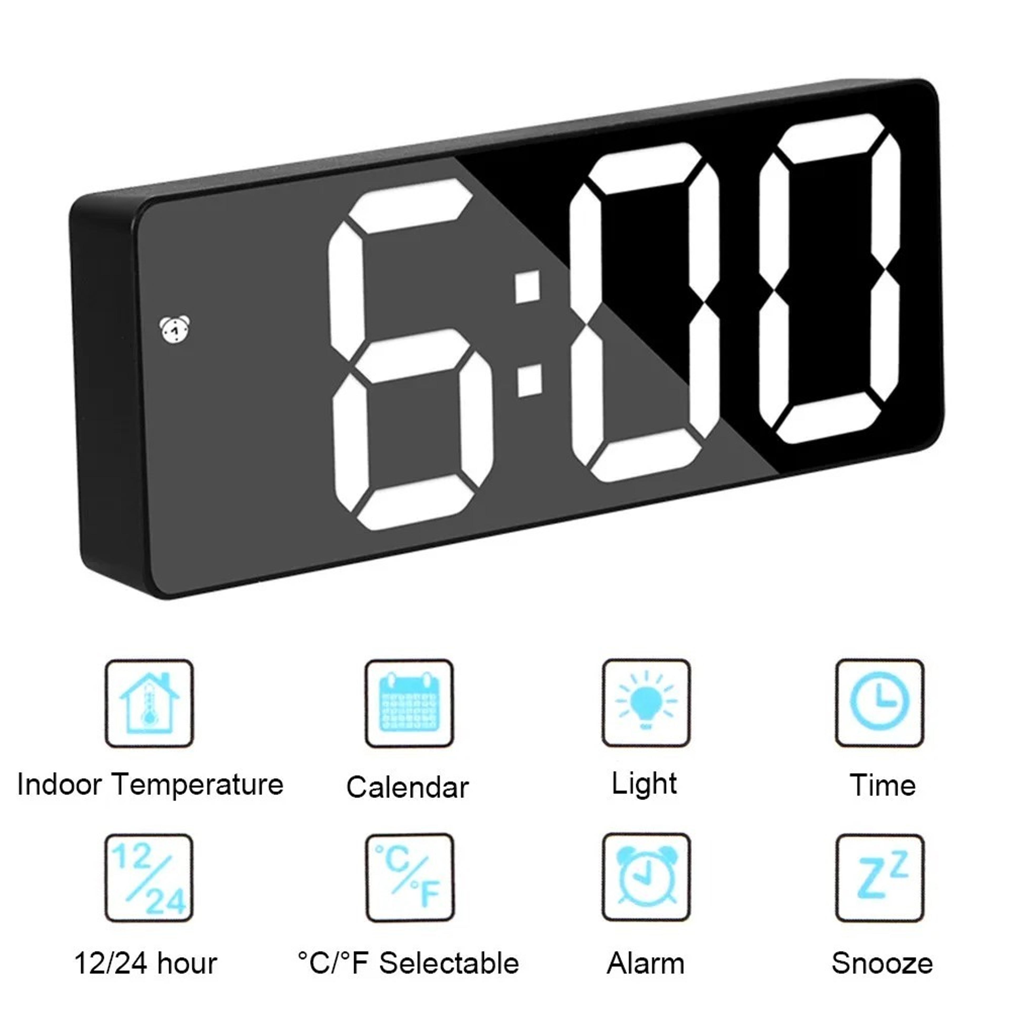 Modern LED Digital Alarm Clock With Mirror Display Temperature Monitor  Snooze For Bedroom 4