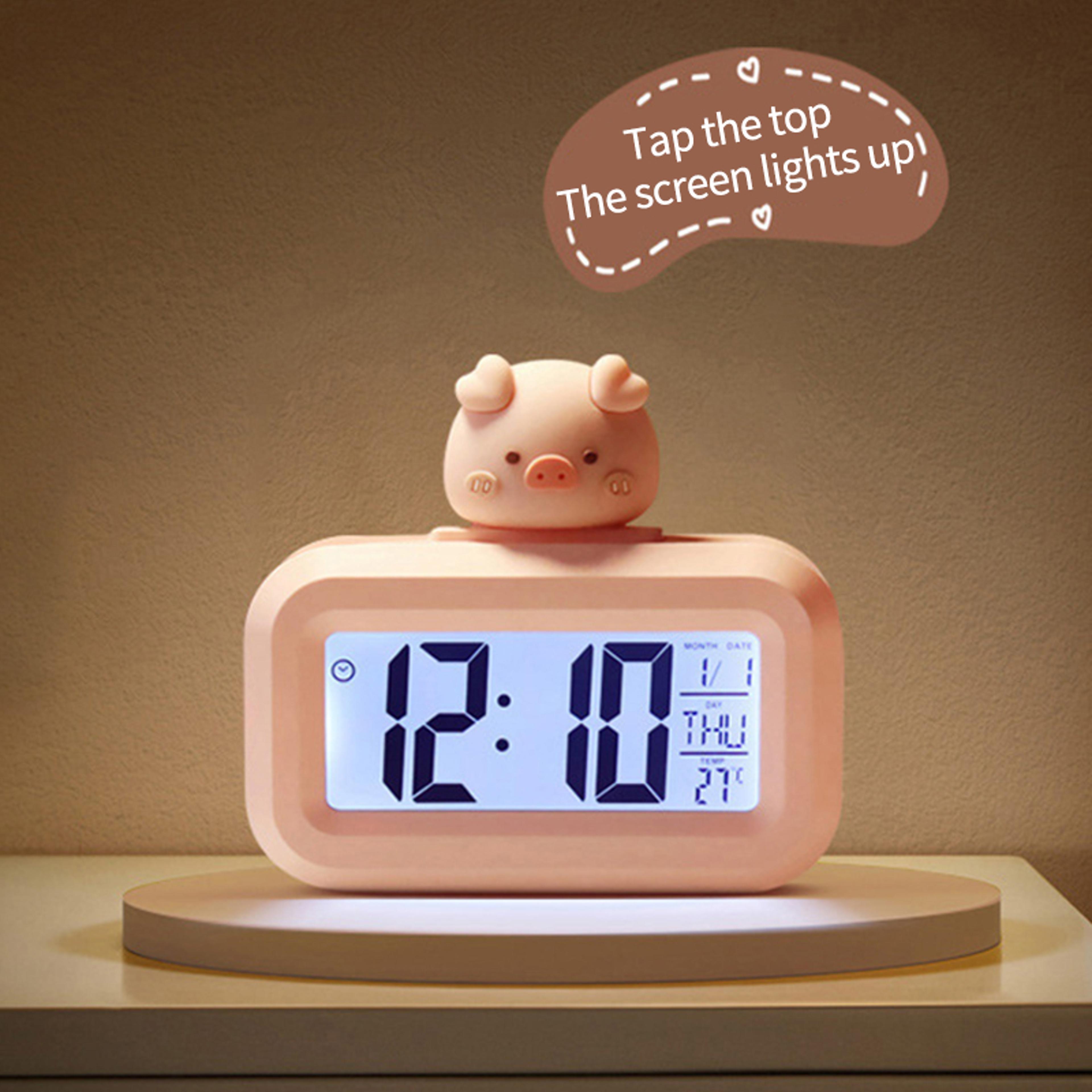 Cute Pig LED Digital Clock With Night Light Kids Alarm Clock For Bedroom  Bedside 3