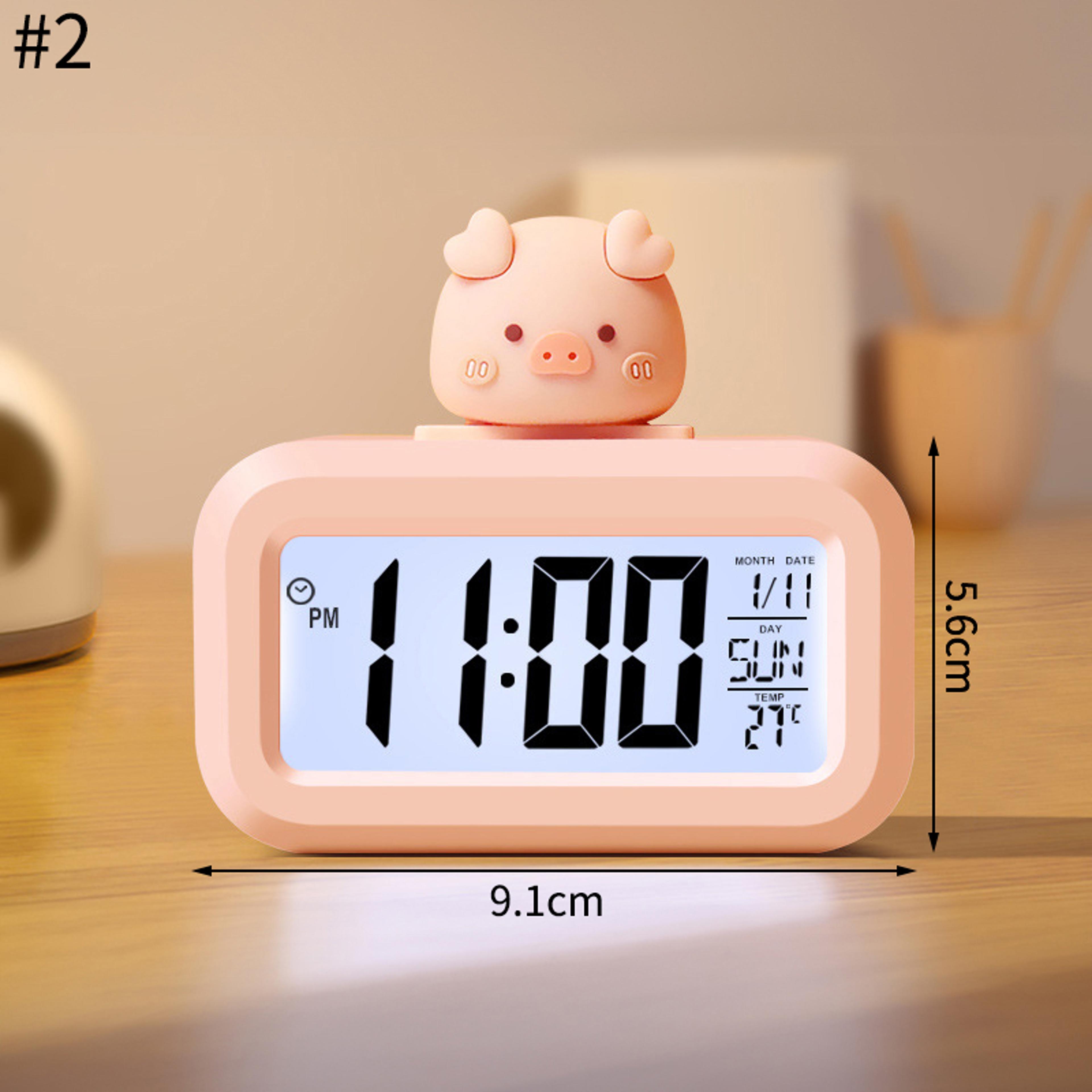 Cute Pig LED Digital Clock With Night Light Kids Alarm Clock For Bedroom  Bedside 11