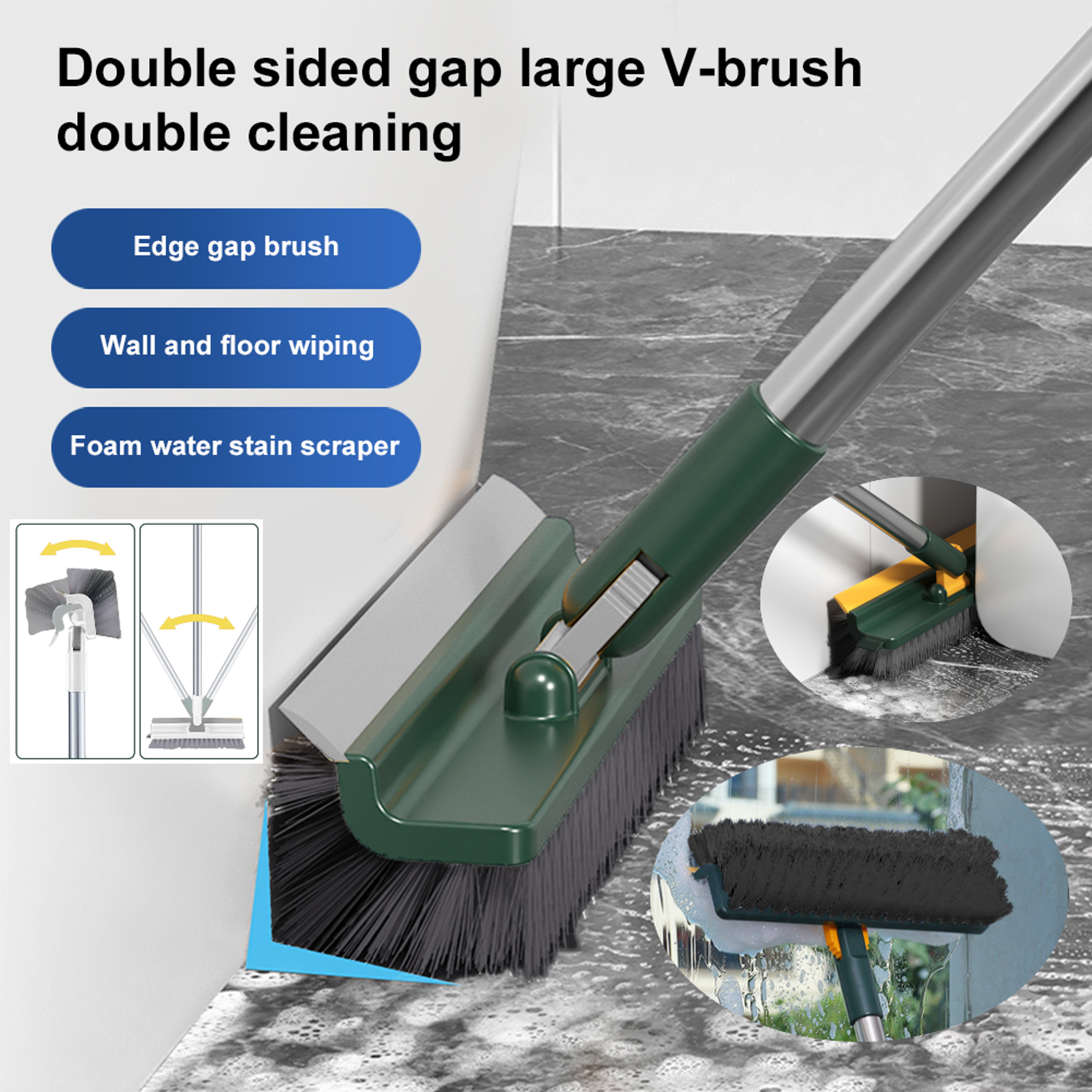 Floor Scrub Brush With Rotating Long Handle For Tile Grout  Bathroom Cleaning 0