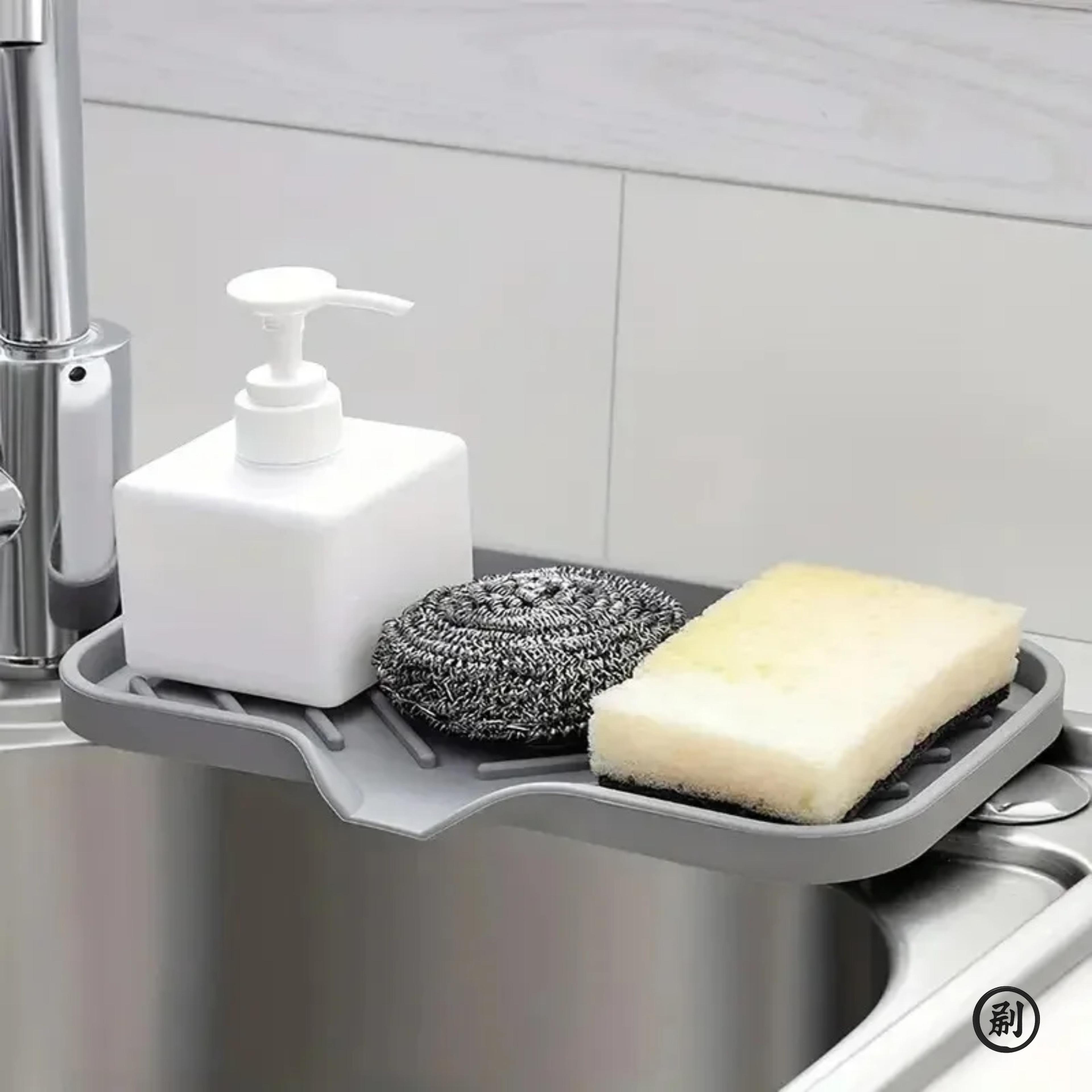 Silicone Sink Sponge Holder With Drain Tray Kitchen Soap Sponge Organizer 1