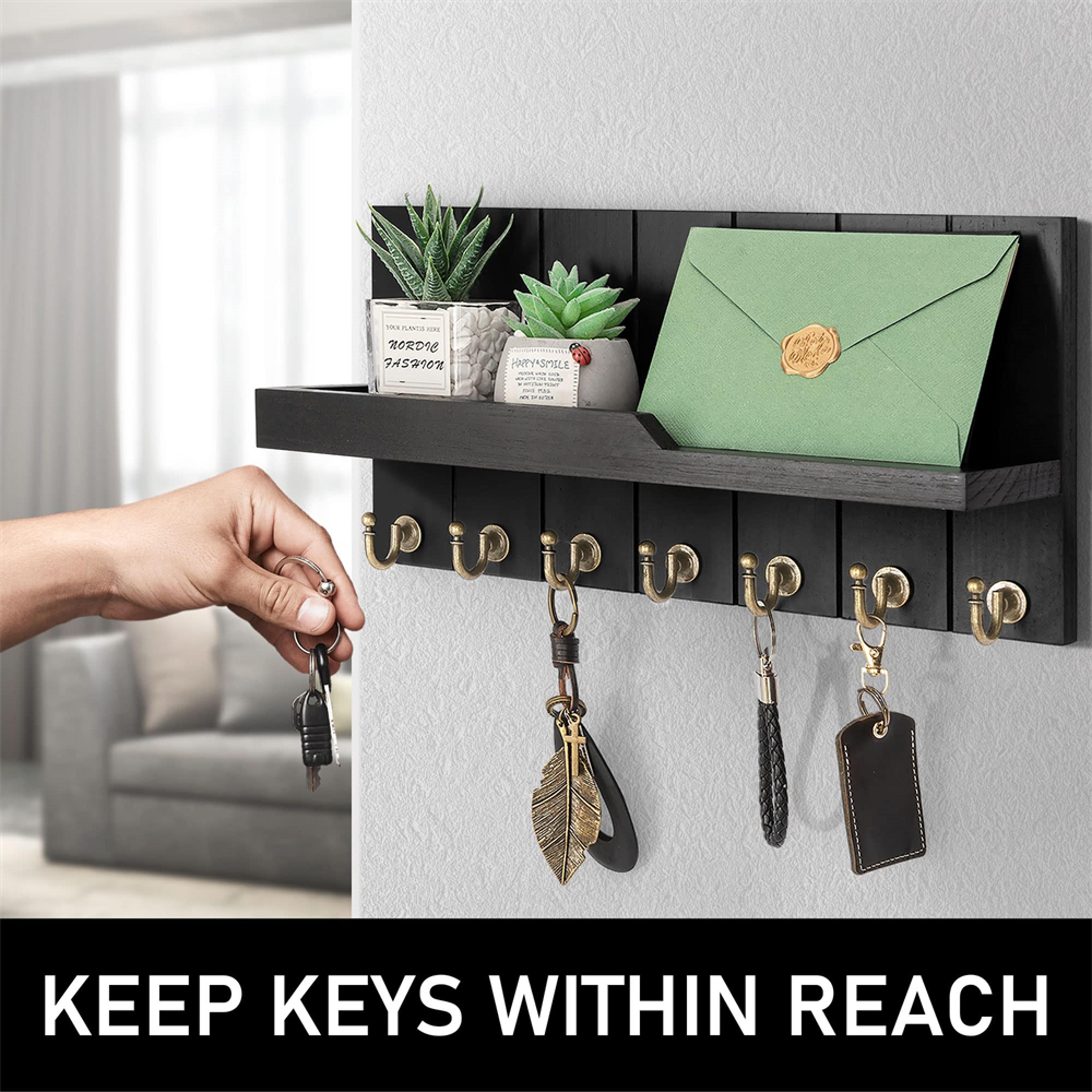 Rustic Wall Key Holder With Shelf  Hooks Entryway Mail Organizer 1