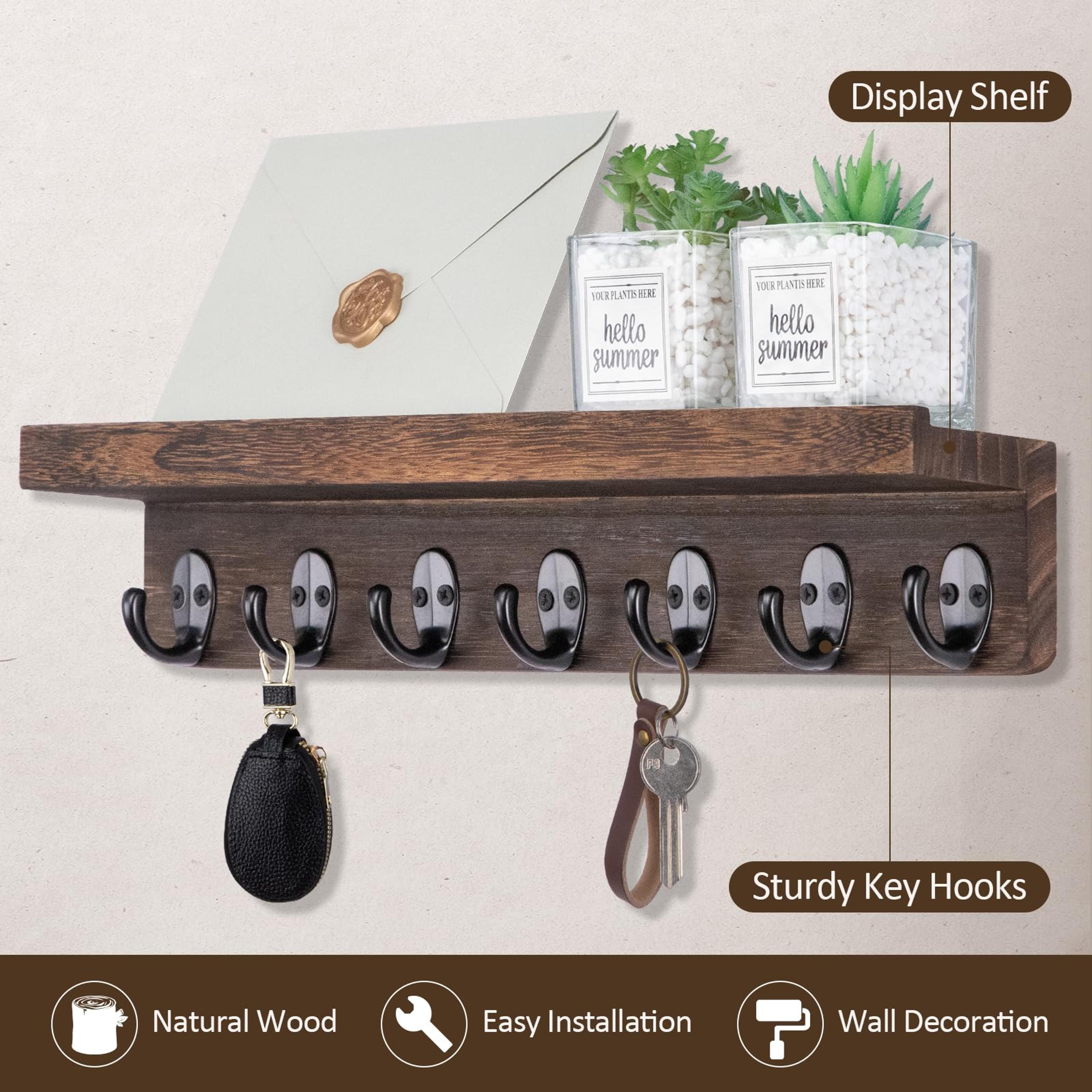 Rustic Wall Key Holder With Shelf  Mail Organizer For Entryway Farmhouse Home Decor 1