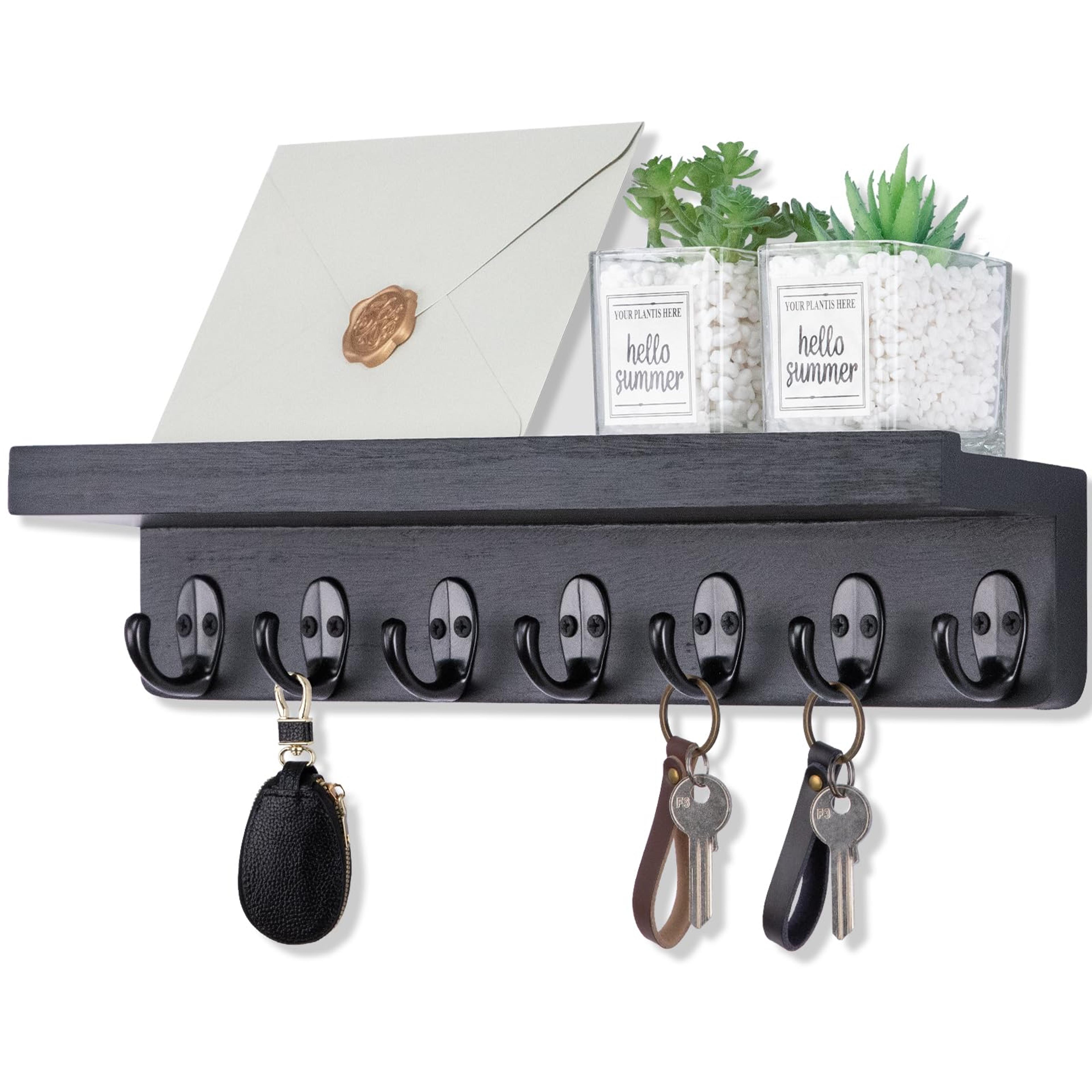 Rustic Wall Key Holder With Shelf  Mail Organizer For Entryway Farmhouse Home Decor 6